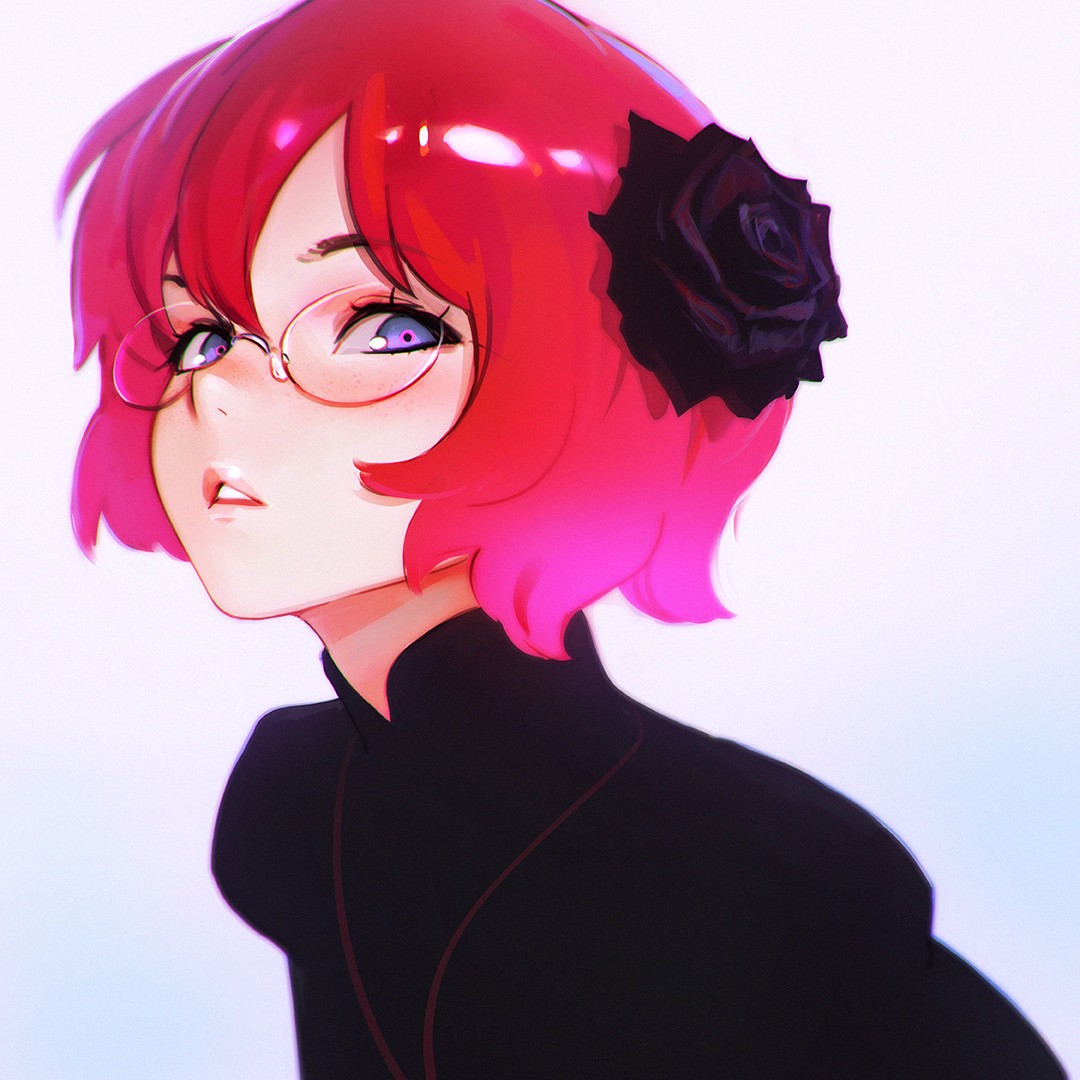 Ilya Kuvshinov anime girl with red hair and glasses HD Wallpaper