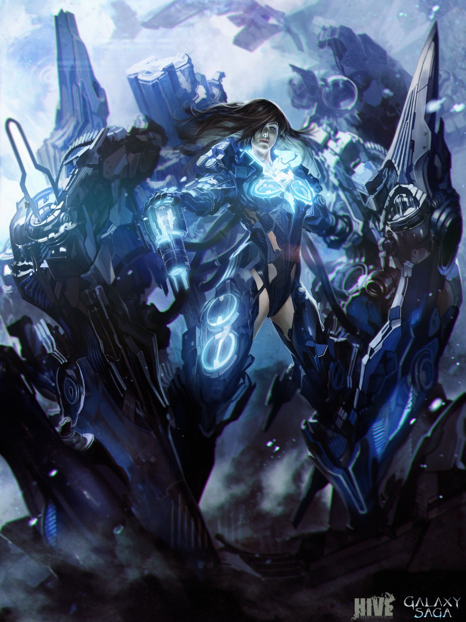 Woman in futuristic armor from Galaxy Saga HD Wallpaper