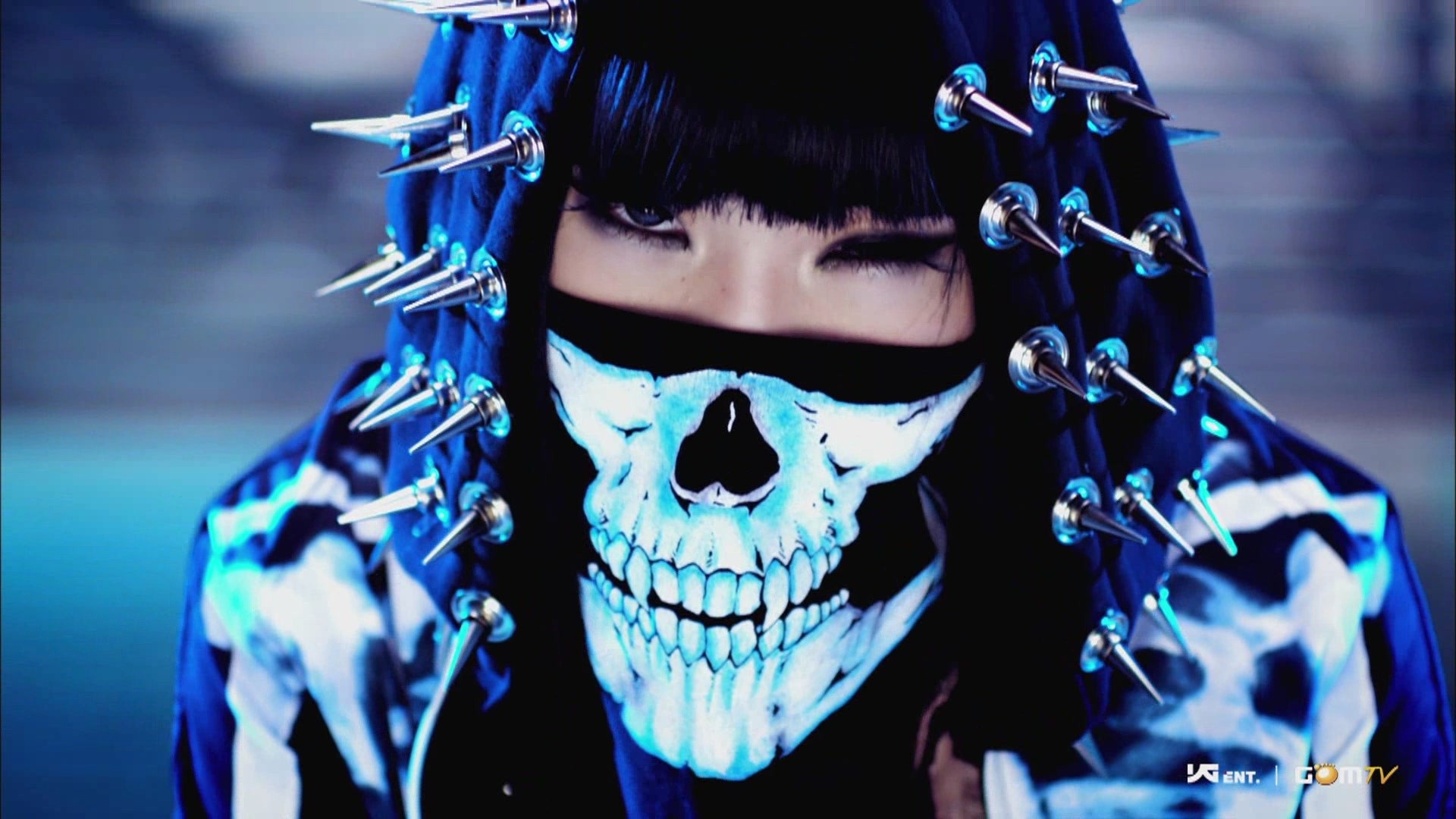 Person with skull mask and spiked hood HD Wallpaper