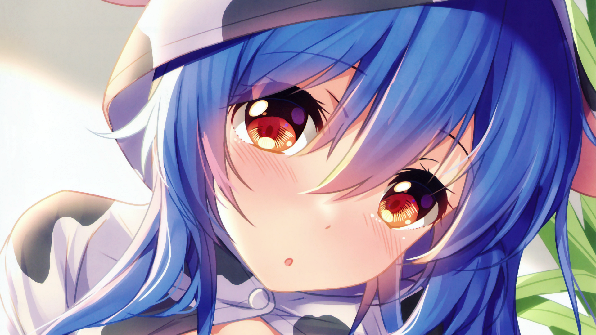 Anime girl with blue hair and red eyes HD Wallpaper