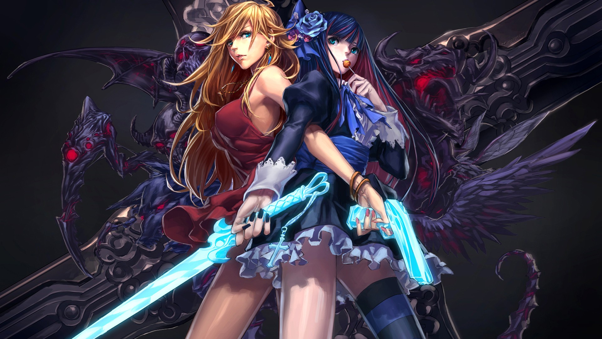 Panty and Stocking with Garterbelt anime girls with weapons HD Wallpaper