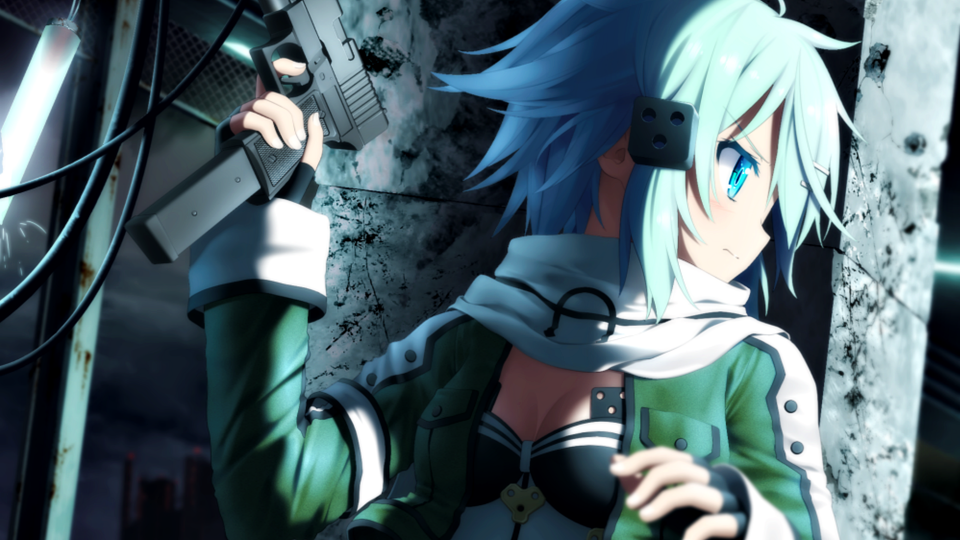 Asada Shino holding a gun in Sword Art Online HD Wallpaper