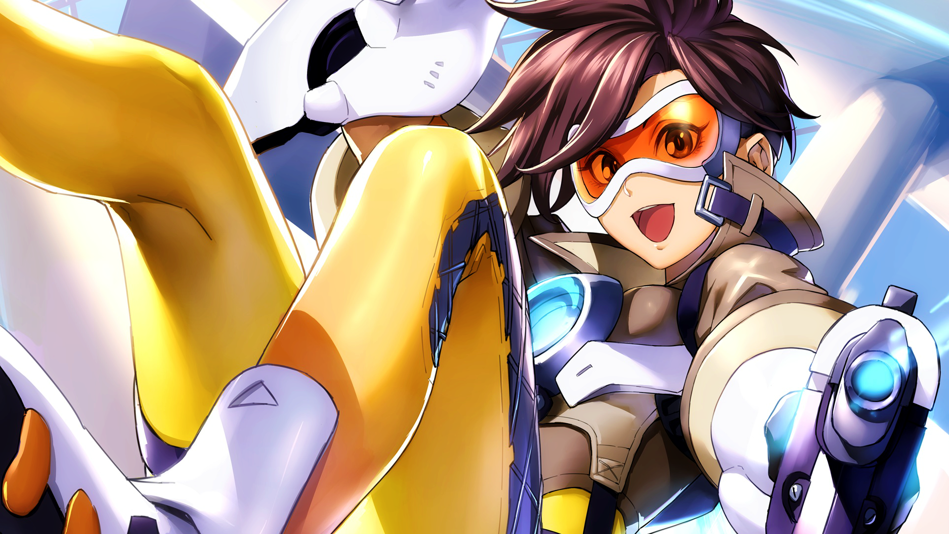 Tracer from Overwatch holding a weapon HD Wallpaper