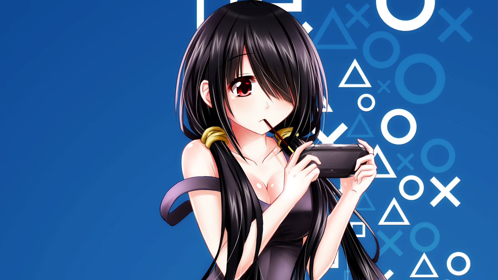 Tokisaki Kurumi from Date A Live playing a handheld console HD Wallpaper