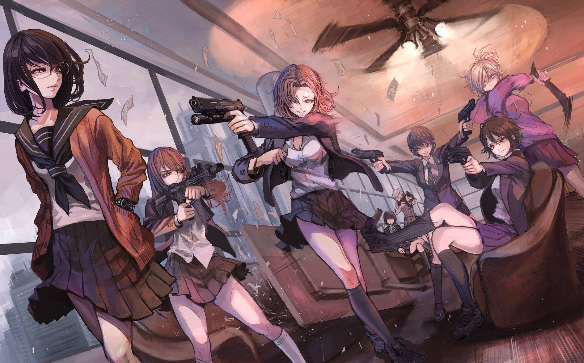 Desutoro 246 Sea calm Kou characters with guns HD Wallpaper