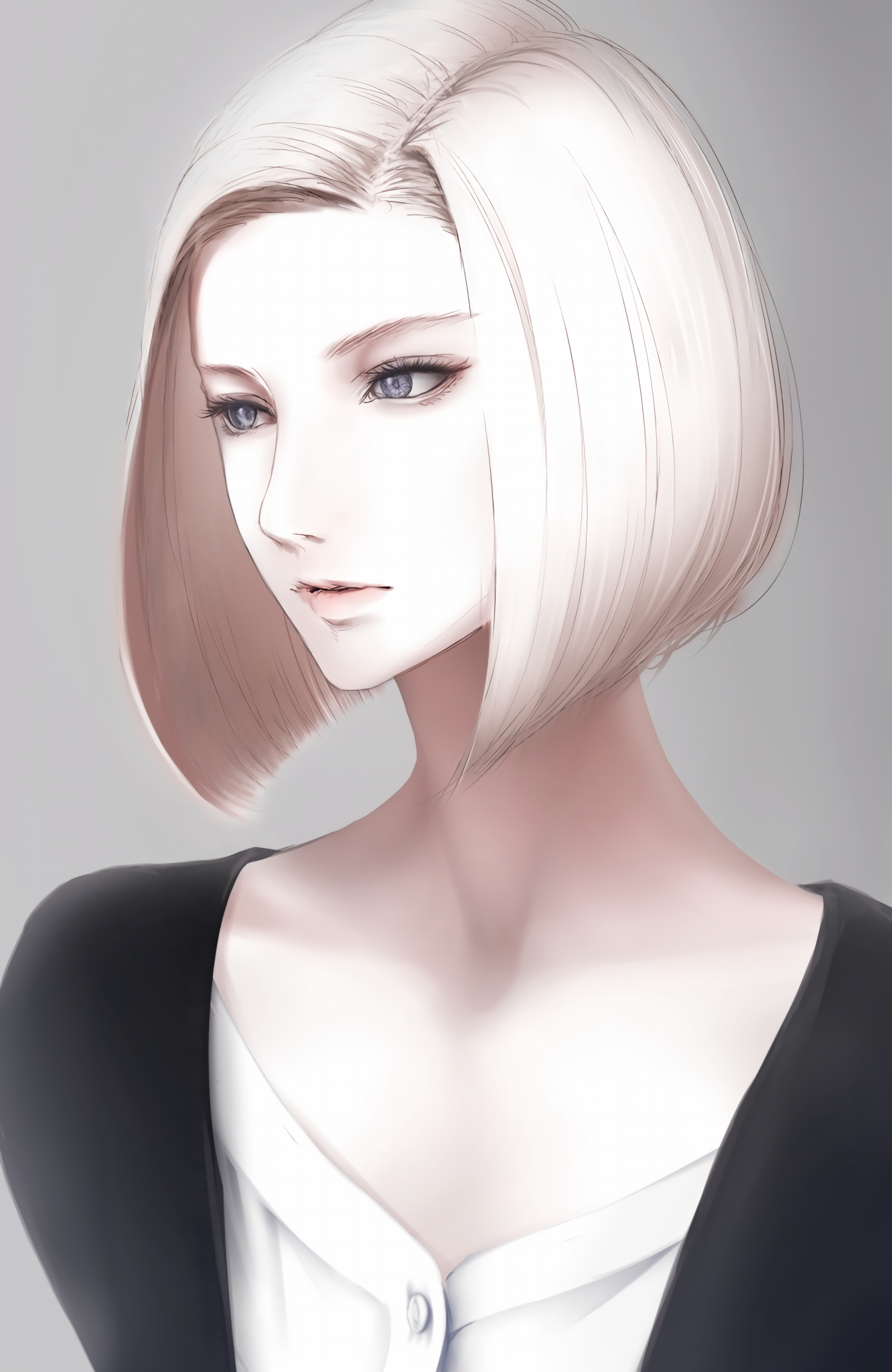 Anime girl with short white hair and gray eyes HD Wallpaper
