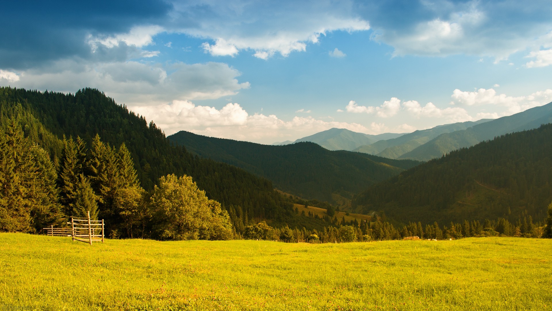 Mountains landscape with green hills and blue sky HD Wallpaper