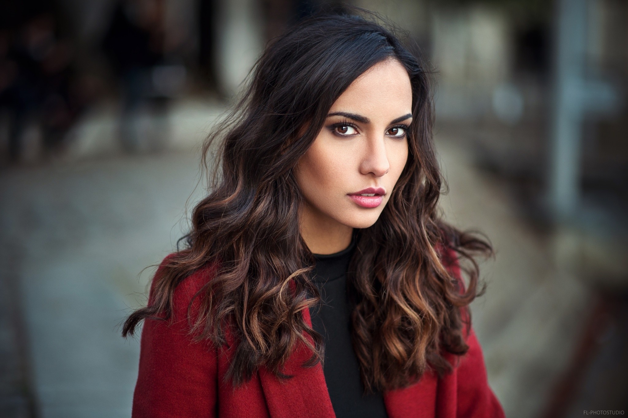 Portrait of Eugénie Journée wearing a red jacket HD Wallpaper