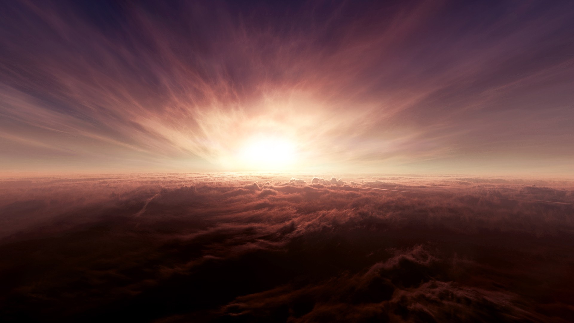 Sun rays over clouds at horizon HD Wallpaper