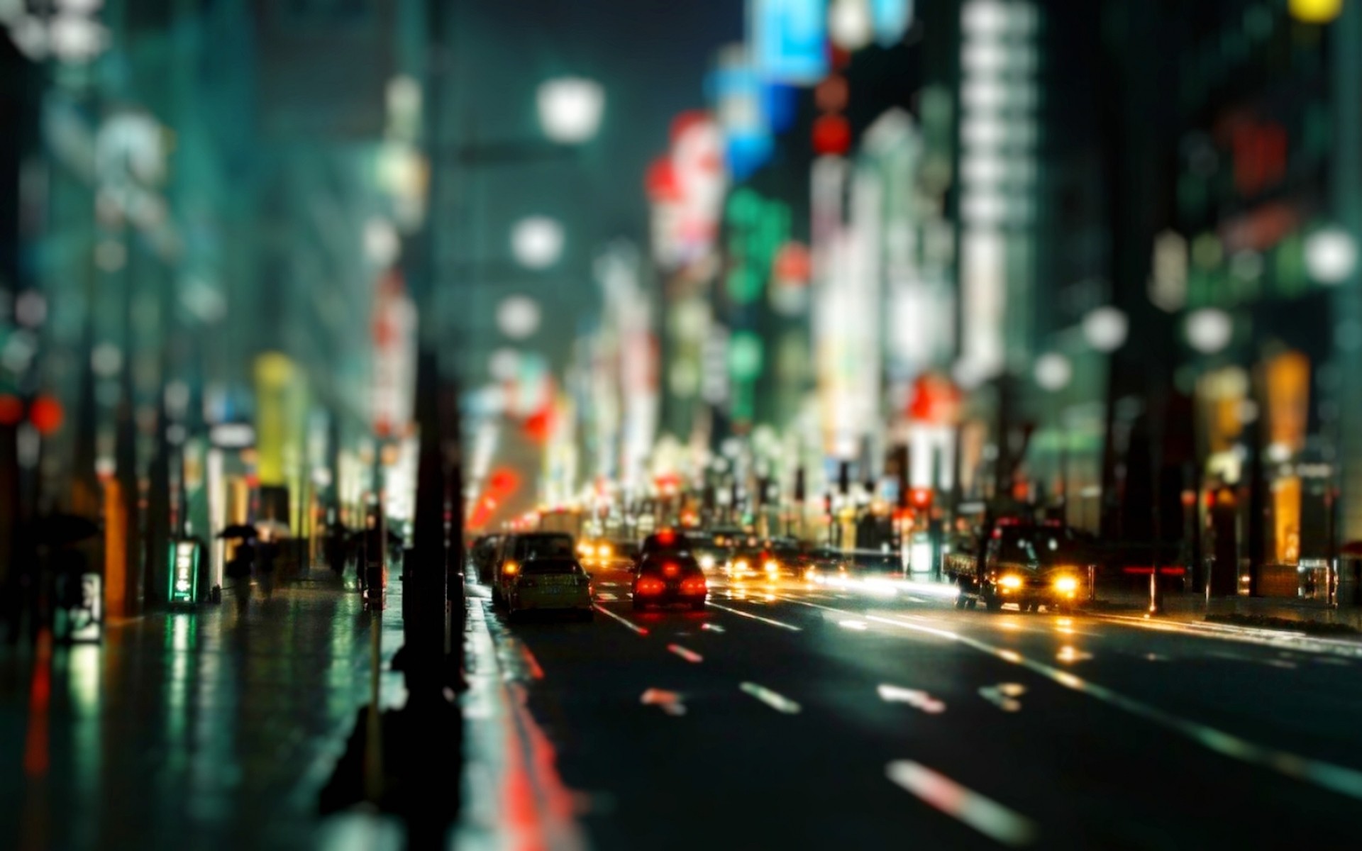 Nighttime cityscape with cars and lights HD Wallpaper