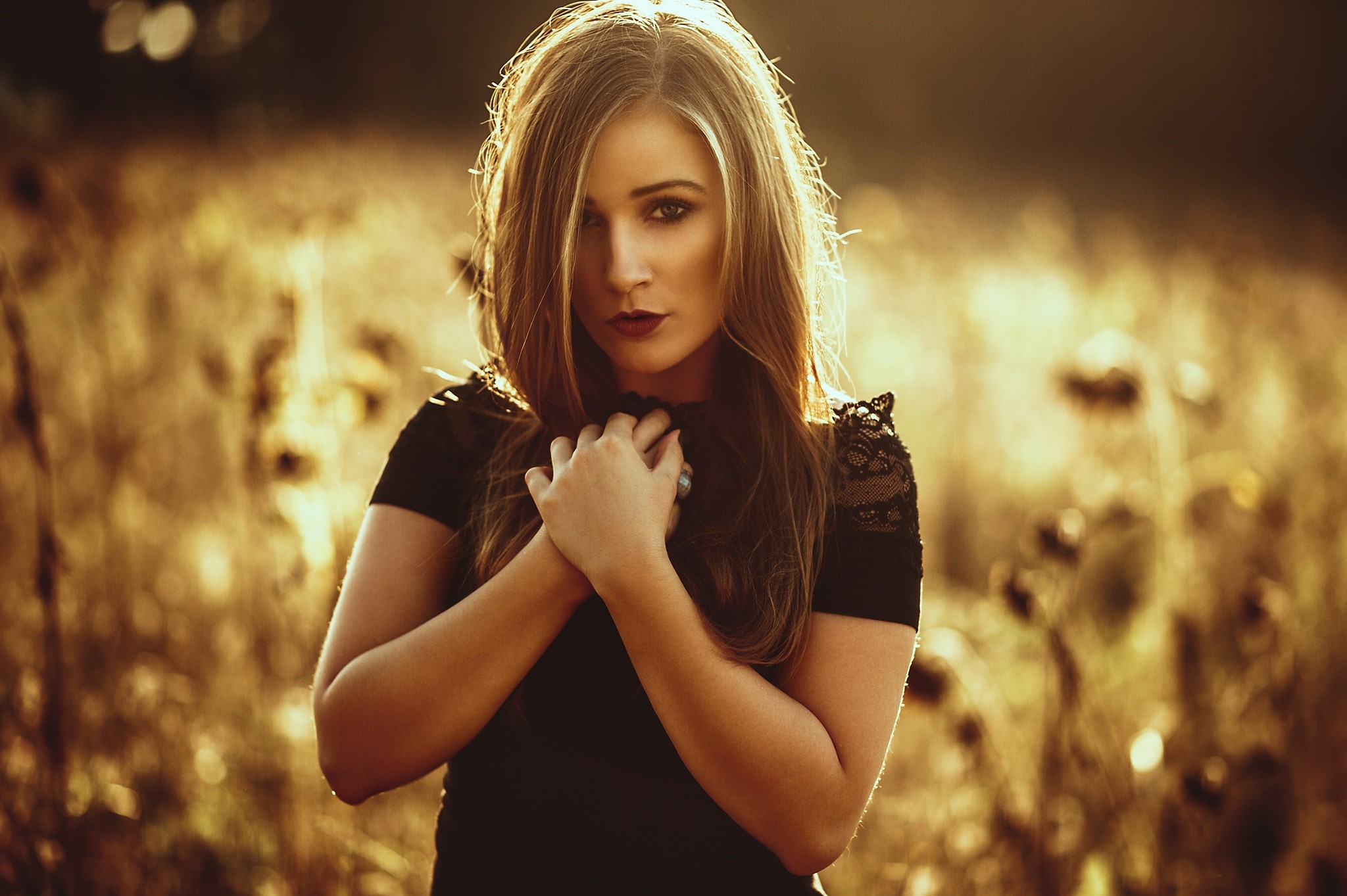 Portrait of a blonde woman in a field HD Wallpaper