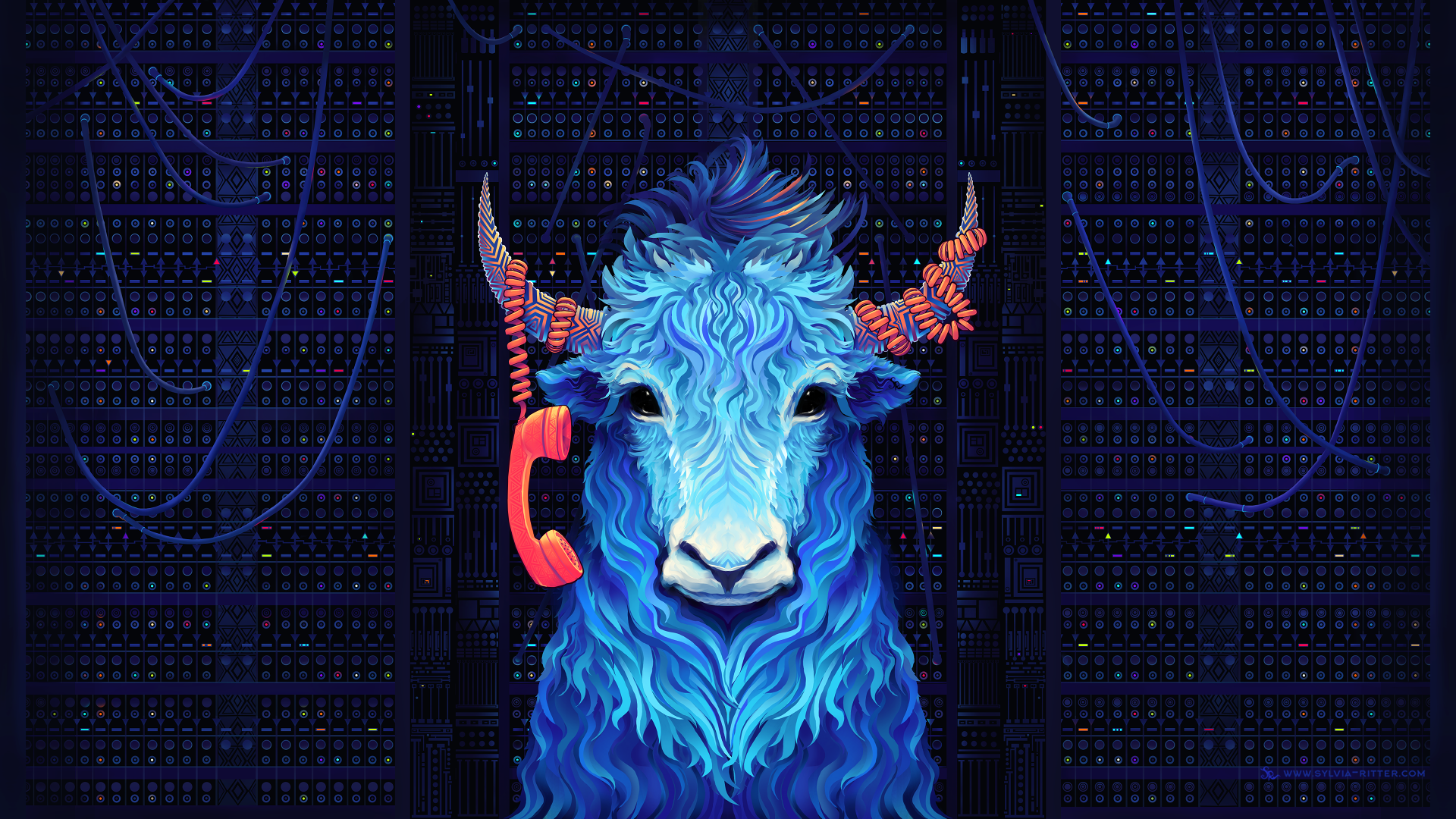 Blue Yak with Telephone in Server Room HD Wallpaper