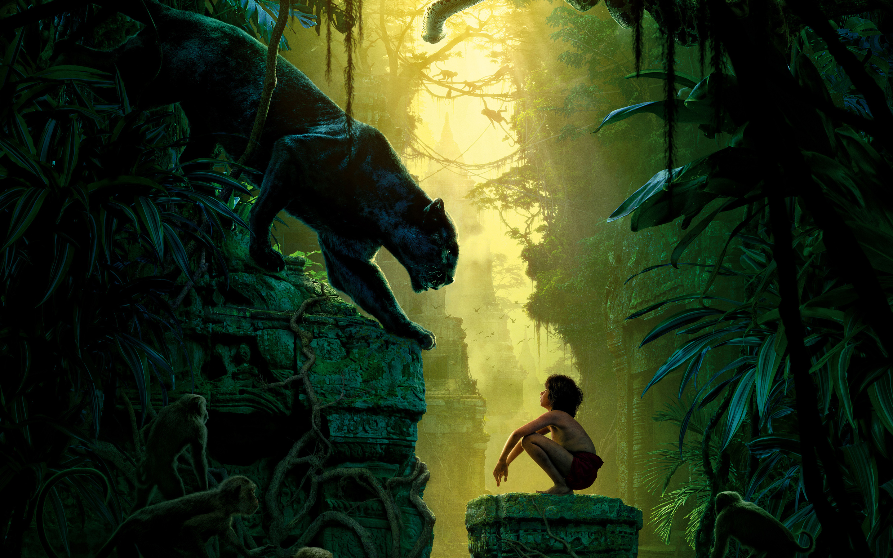The Jungle Book: Bagheera and Mowgli in the jungle HD Wallpaper