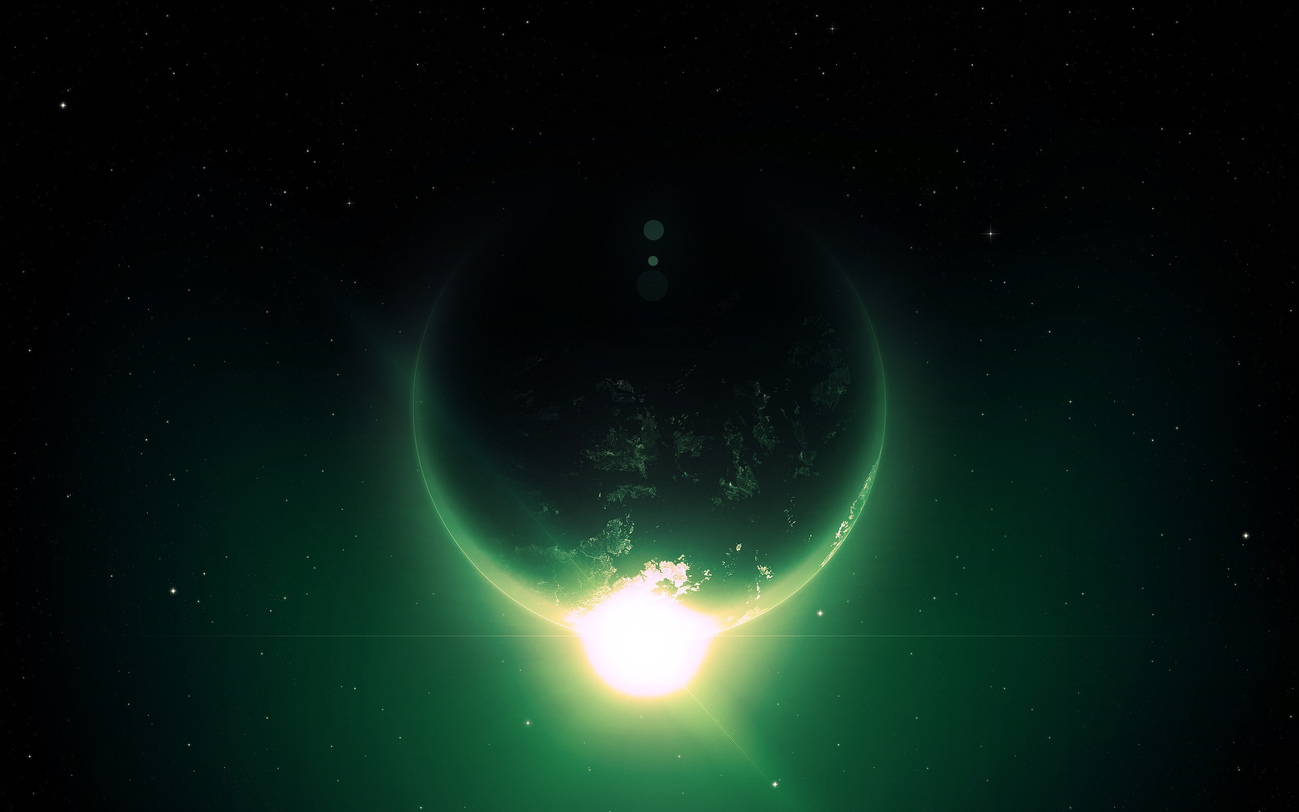 Green planet with bright sunrise in space HD Wallpaper
