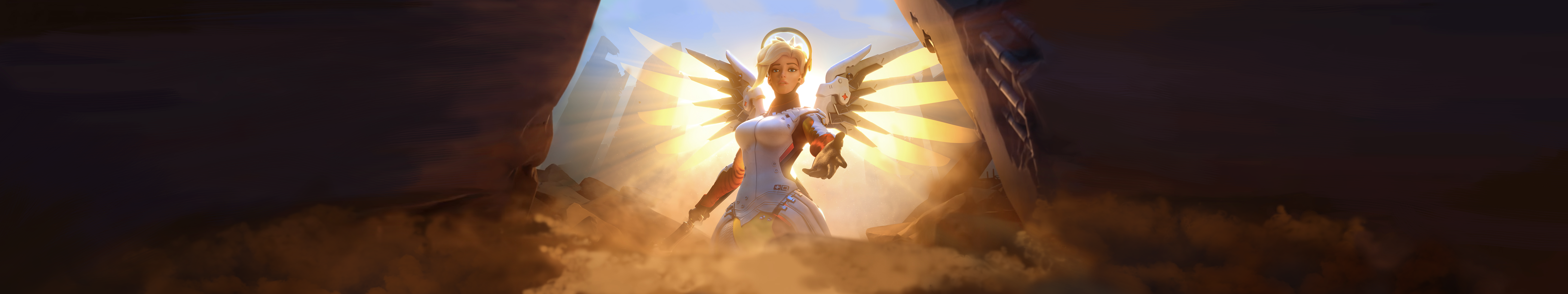 Mercy from Overwatch with glowing wings HD Wallpaper