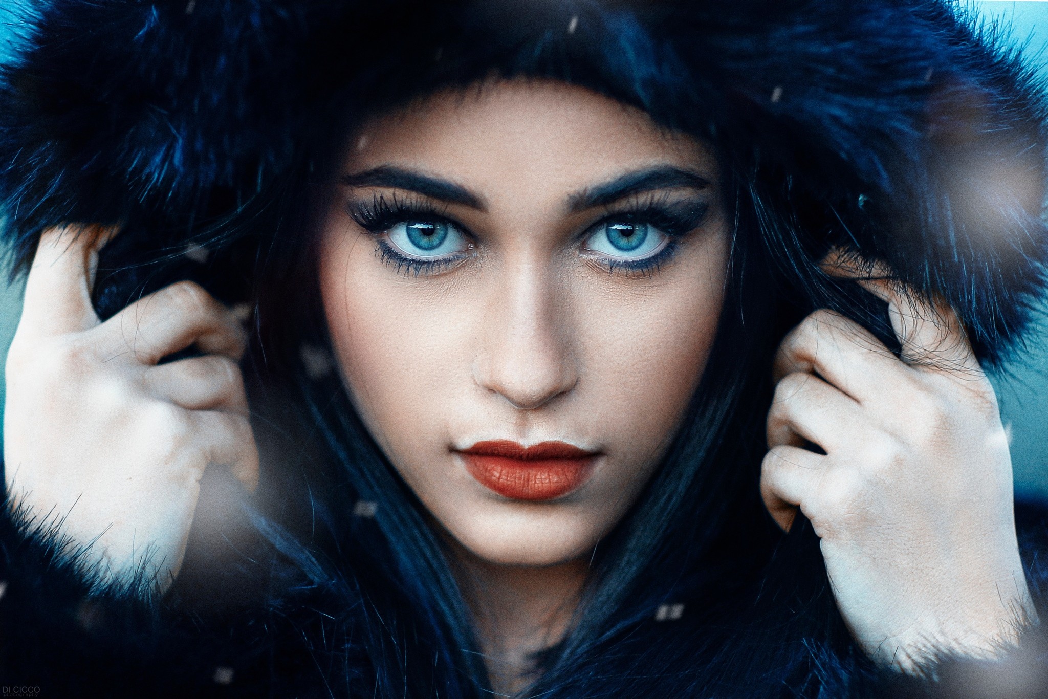 Portrait of a woman with blue eyes by Alessandro Di Cicco HD Wallpaper