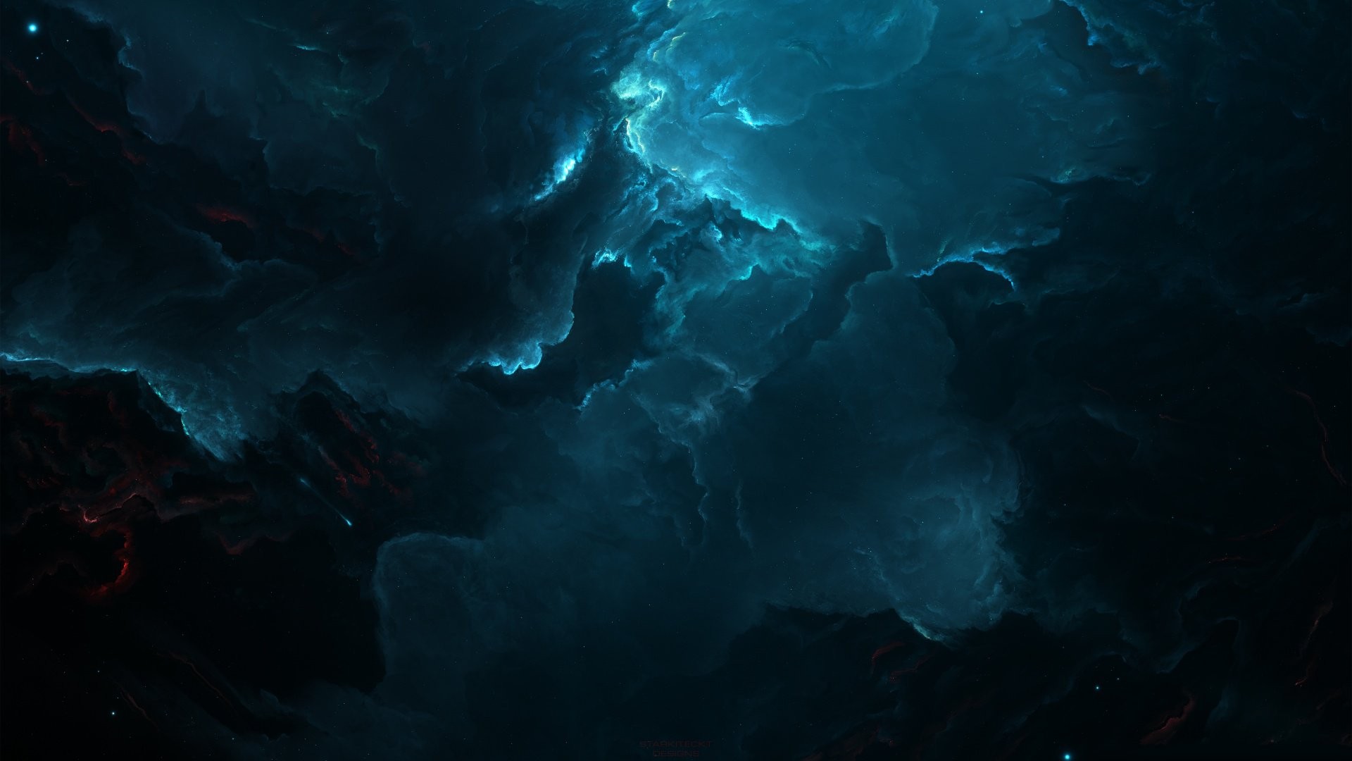 Blue and red nebula in deep space HD Wallpaper