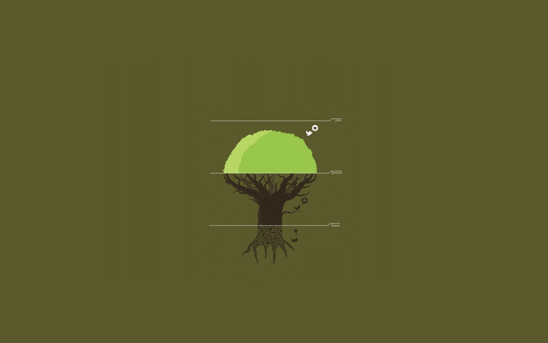 Minimalist tree with roots and branches HD Wallpaper