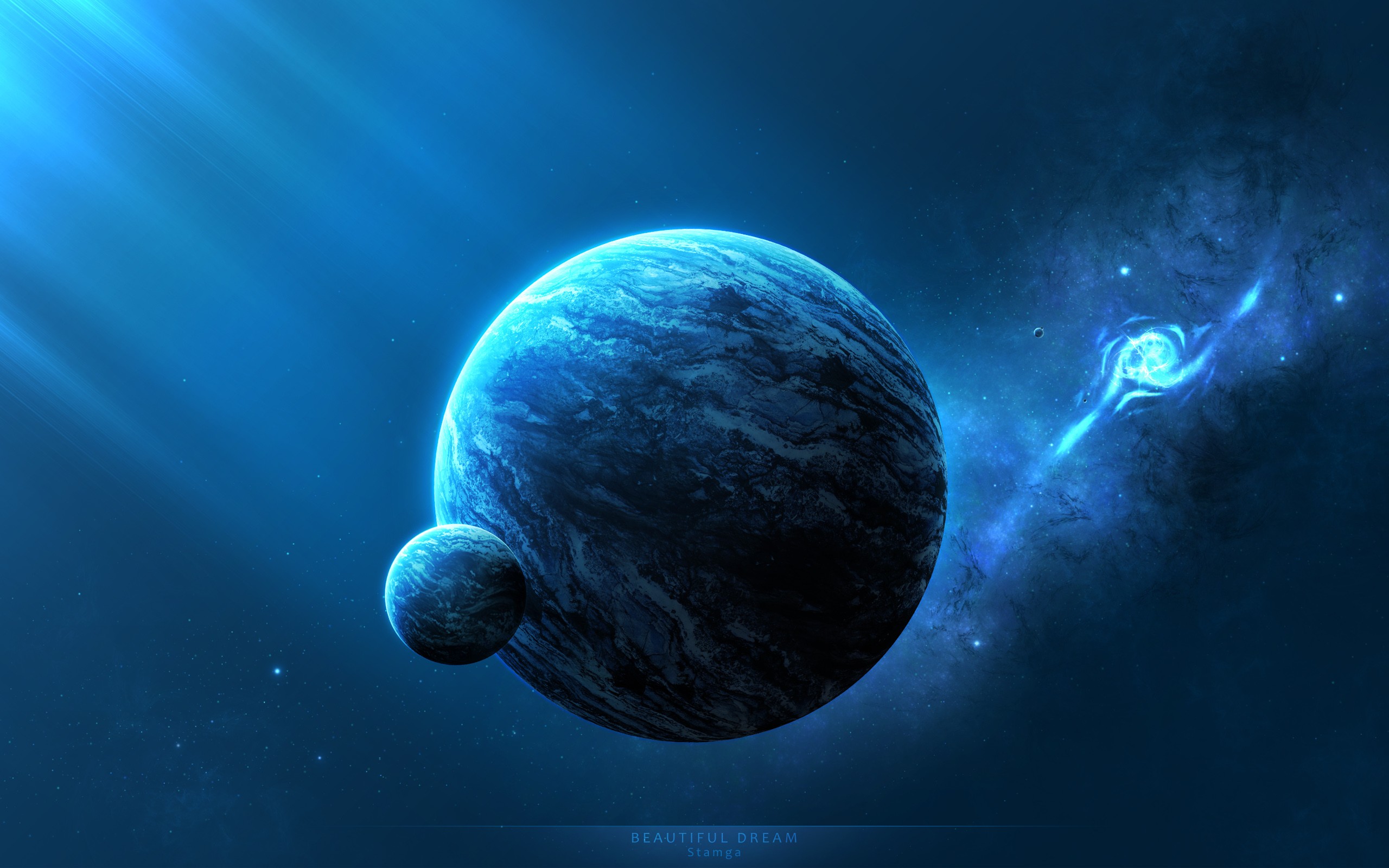 Two planets in deep space with a nebula HD Wallpaper