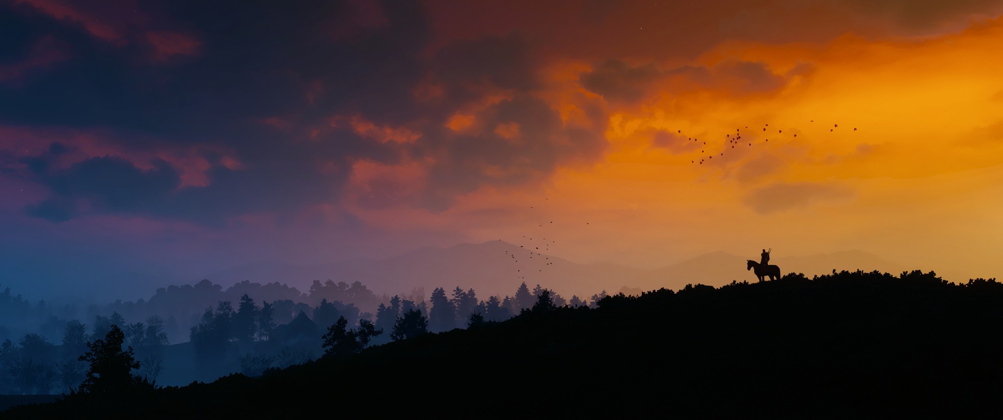 The Witcher 3: Wild Hunt Sunset Landscape HD Wallpaper