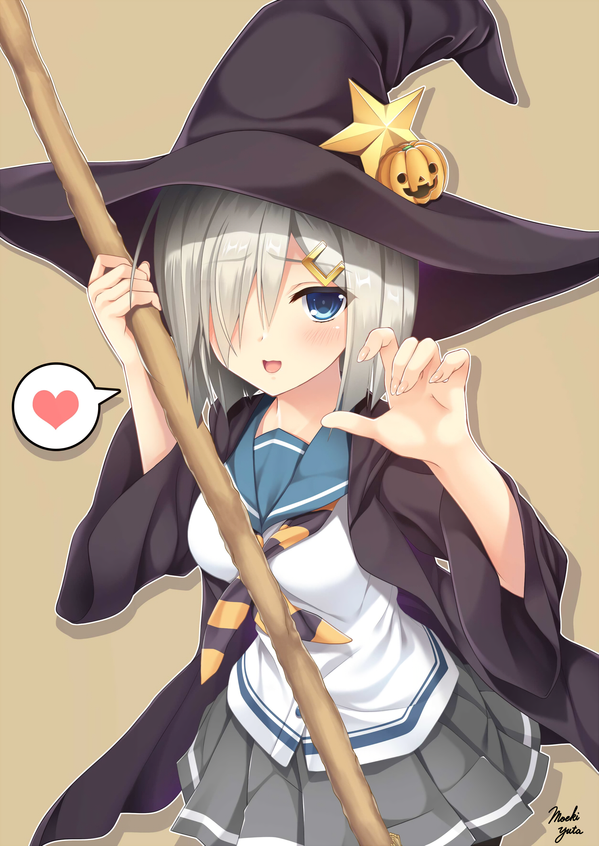 Hamakaze in a witch hat with a pumpkin and star HD Wallpaper