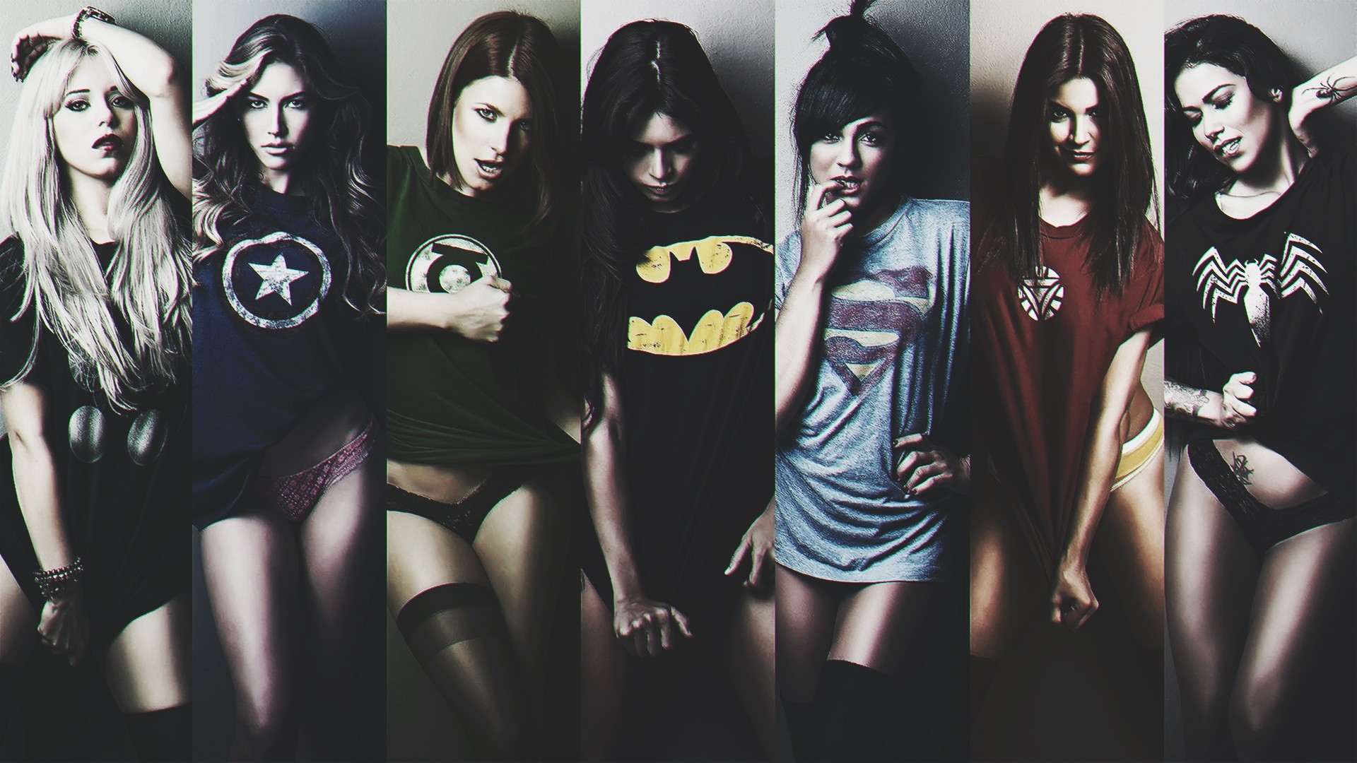 Women in superhero t-shirts HD Wallpaper