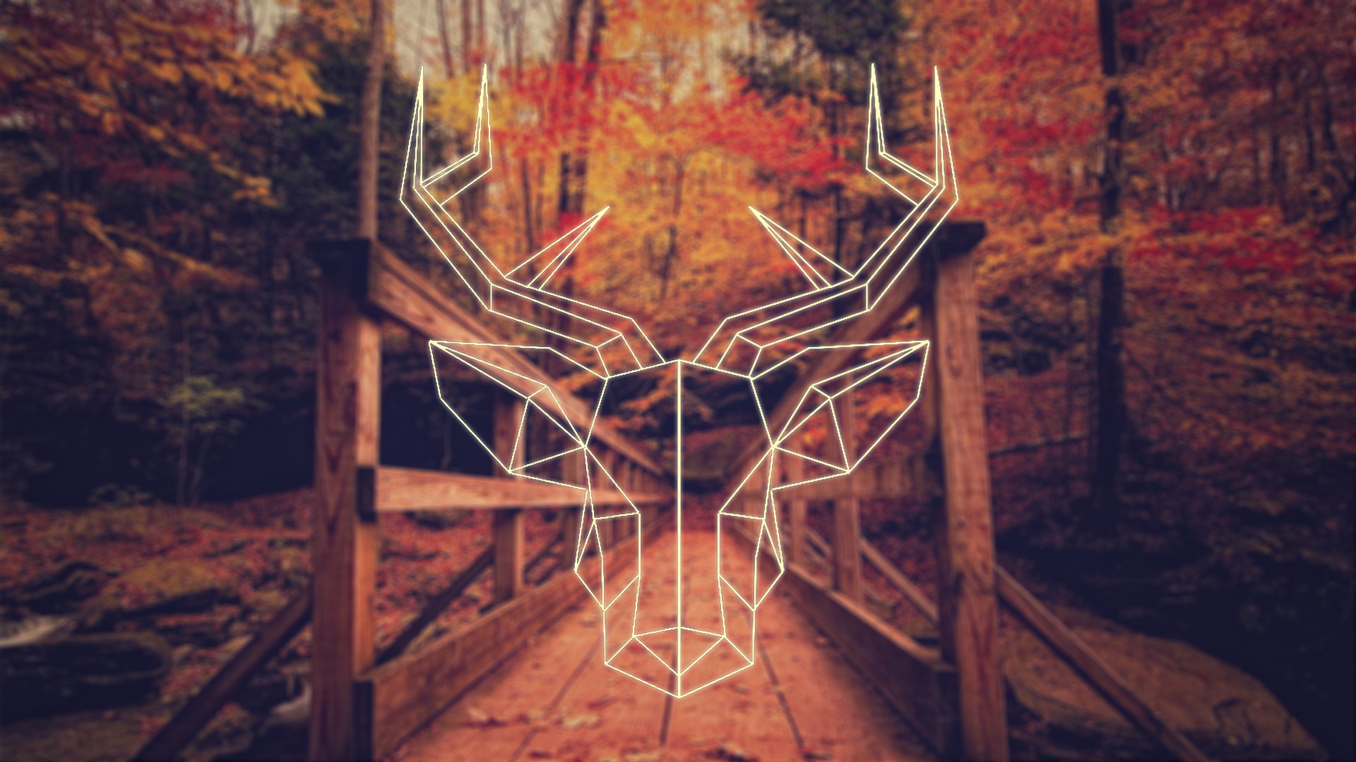 Geometric Deer Head on Autumn Bridge HD Wallpaper