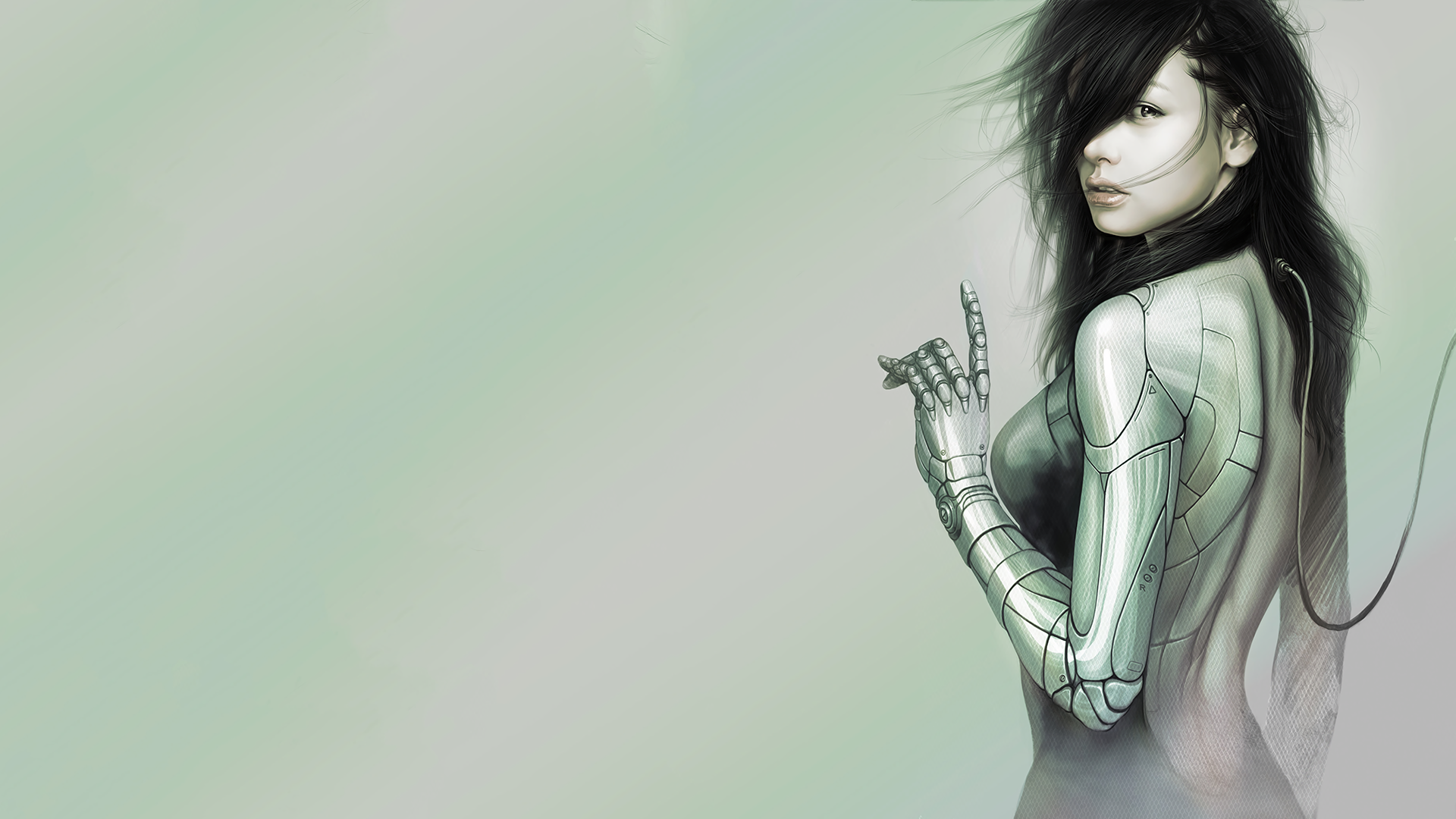 Cyberpunk woman with robotic arm HD Wallpaper
