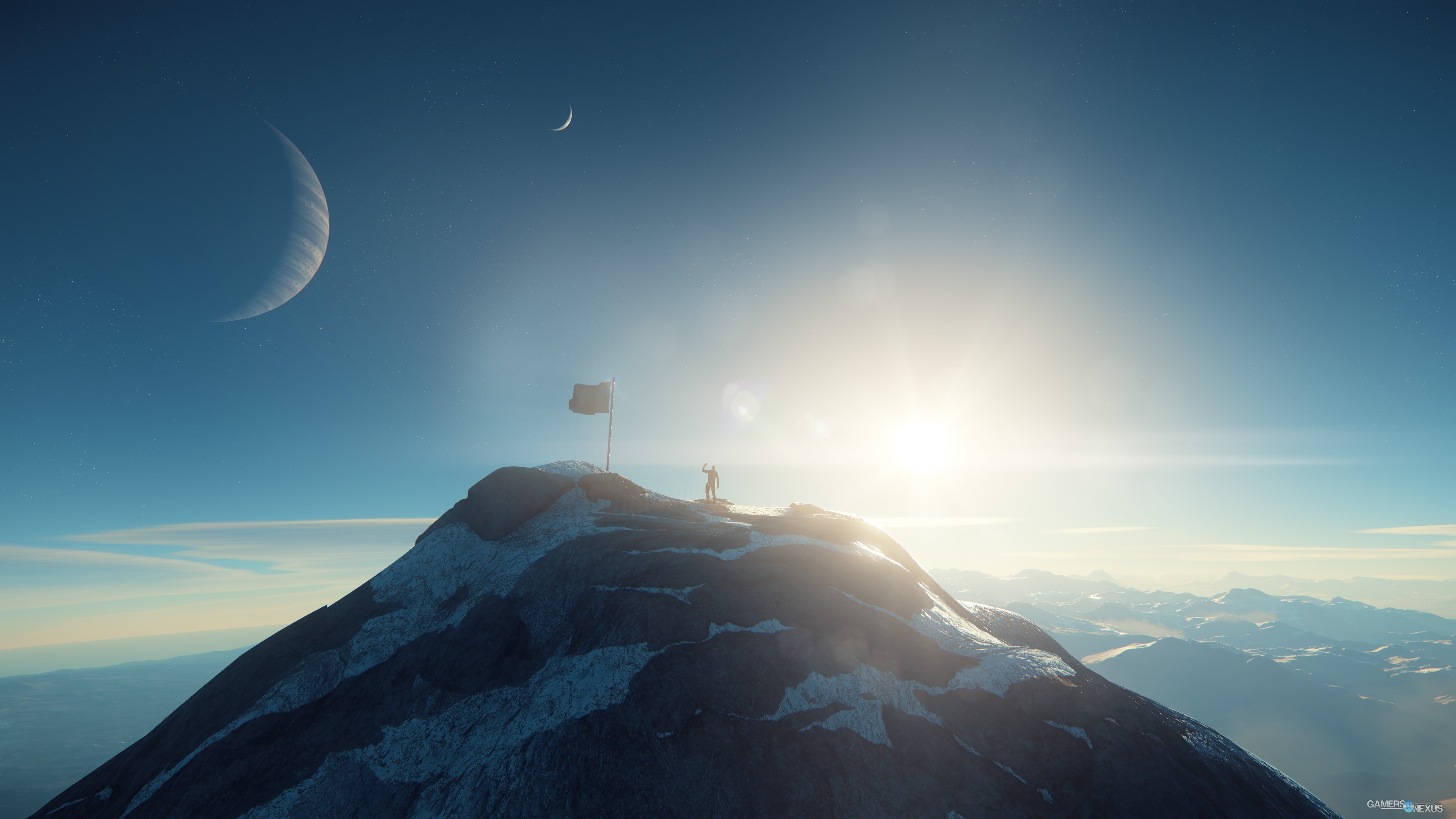 Star Citizen: Astronaut on a snowy mountain peak with a flag HD Wallpaper