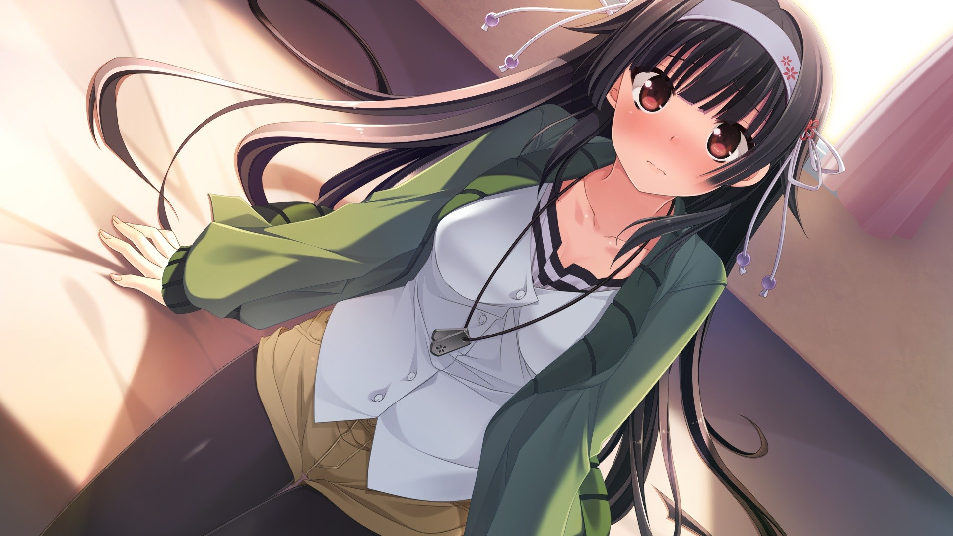Anime girl with black hair and red eyes HD Wallpaper