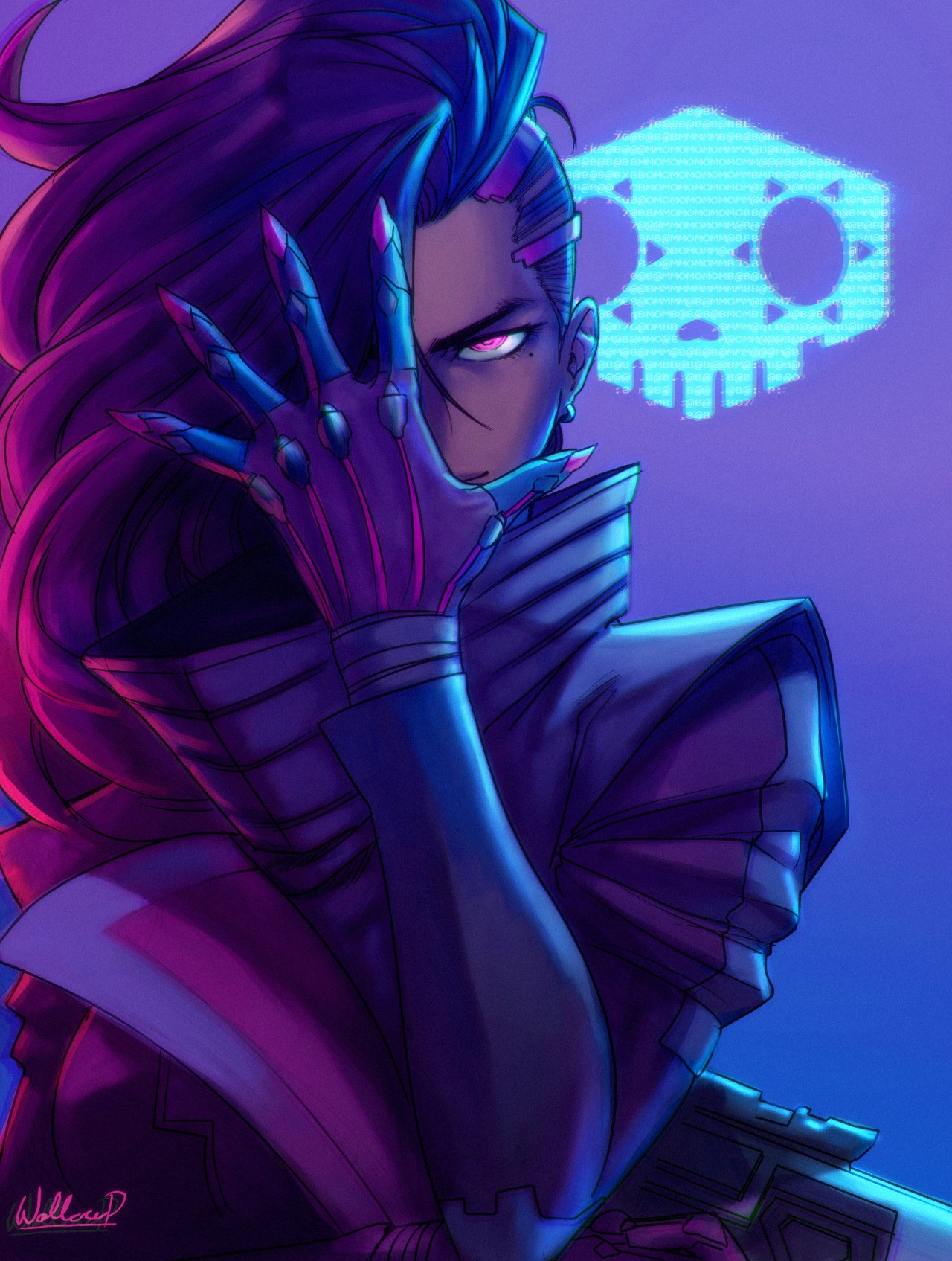 Sombra from Overwatch with a skull icon HD Wallpaper