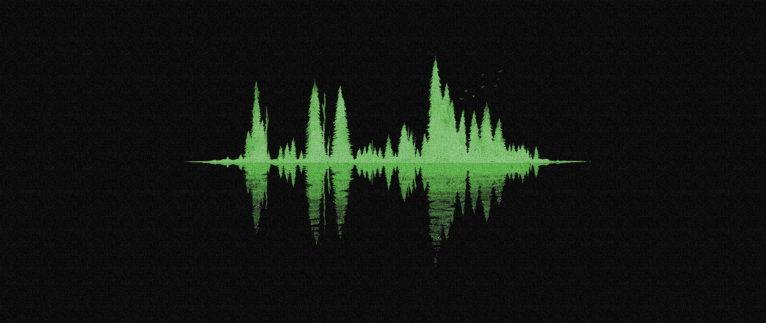 Abstract green waveform with forest reflection HD Wallpaper