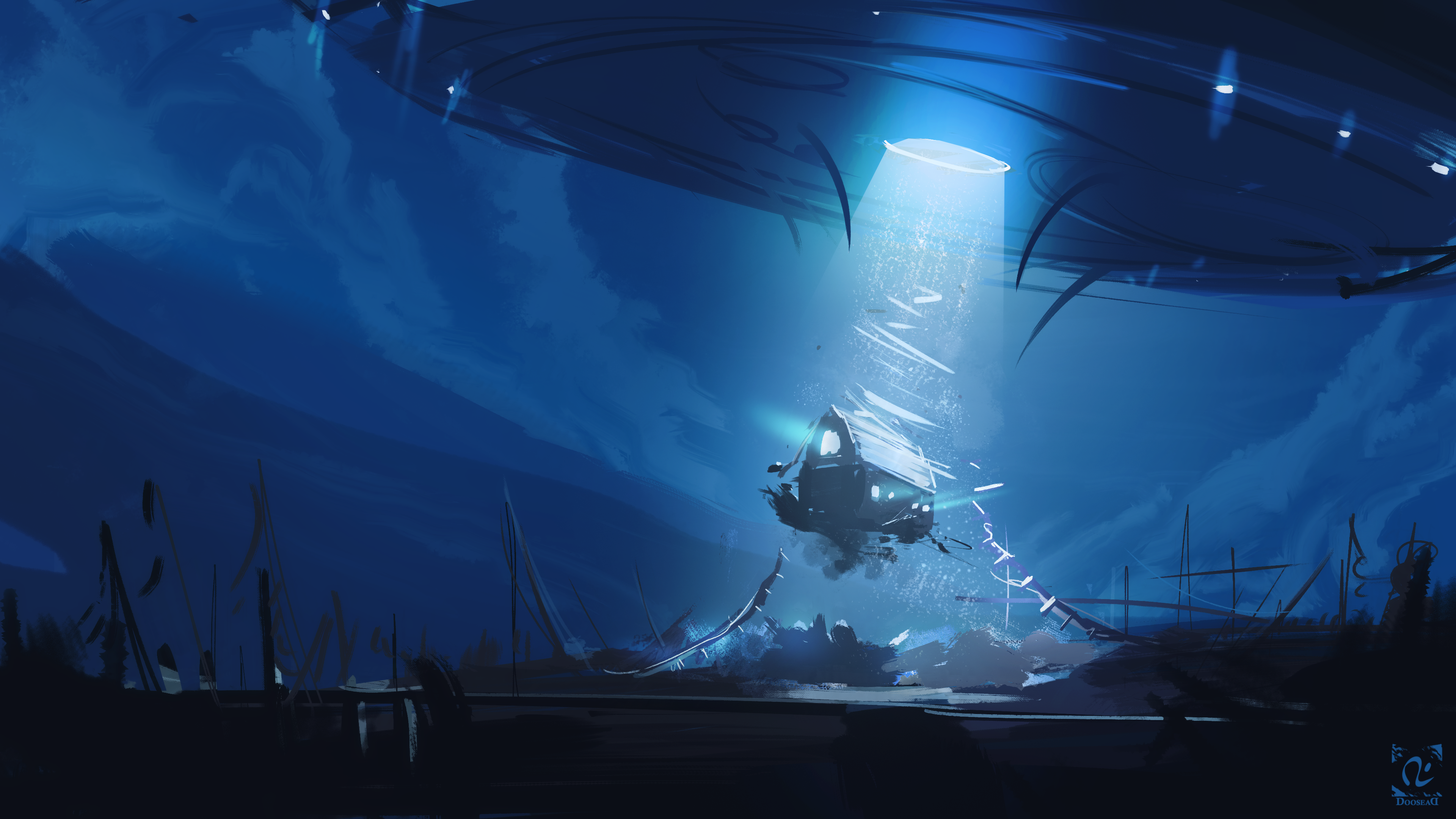 Alien abduction of a barn by a UFO HD Wallpaper