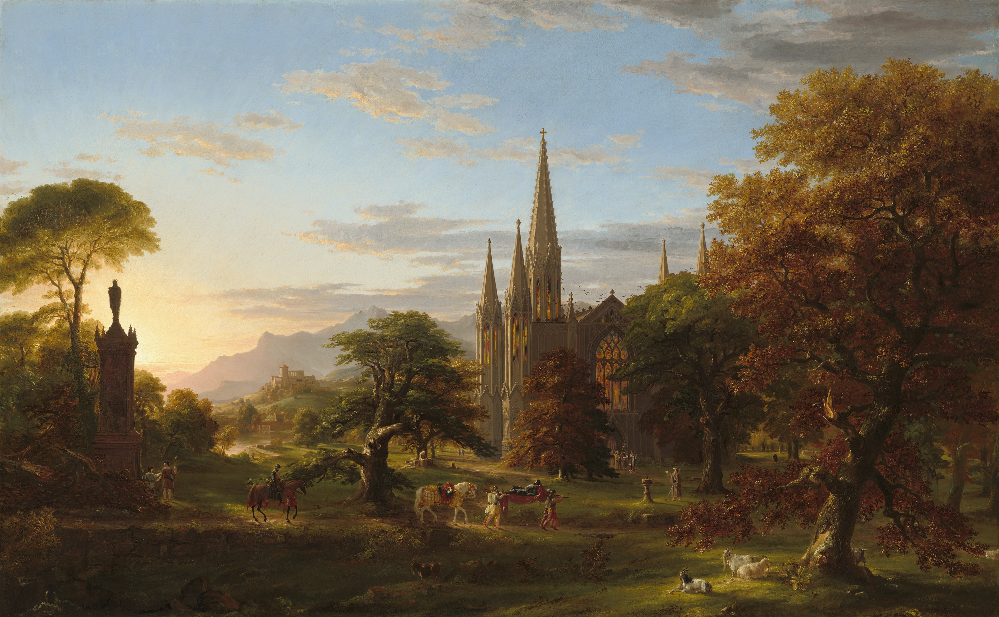 Landscape with Cathedral and Monument by Thomas Cole HD Wallpaper