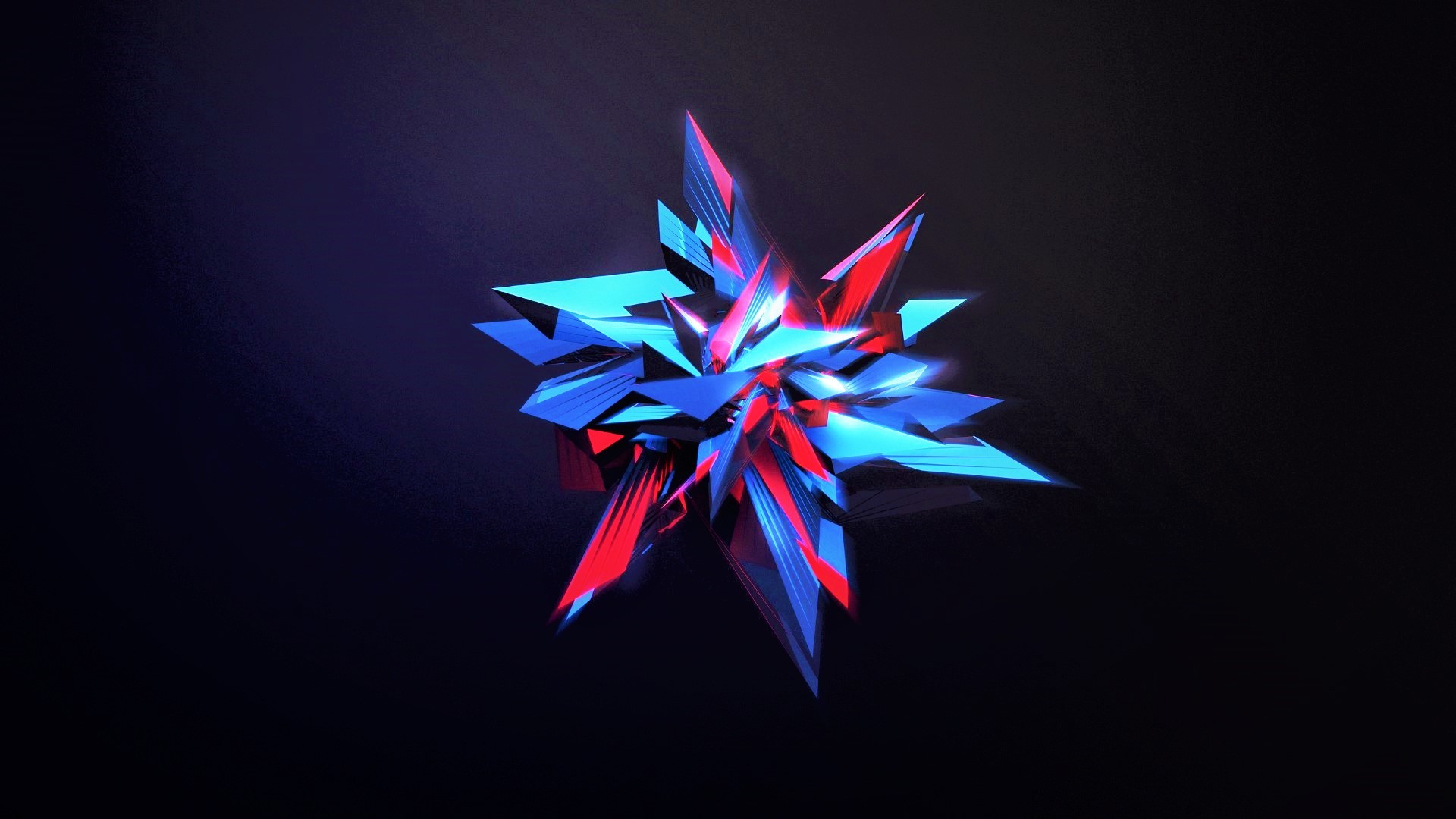 Abstract 3D geometric crystal shape with red and blue lights HD Wallpaper