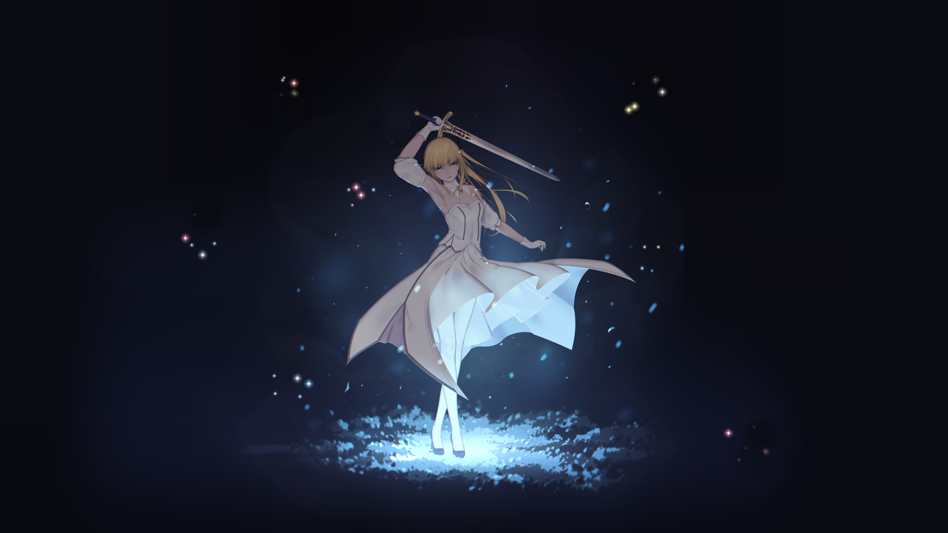 Saber from Fate Series with a sword HD Wallpaper