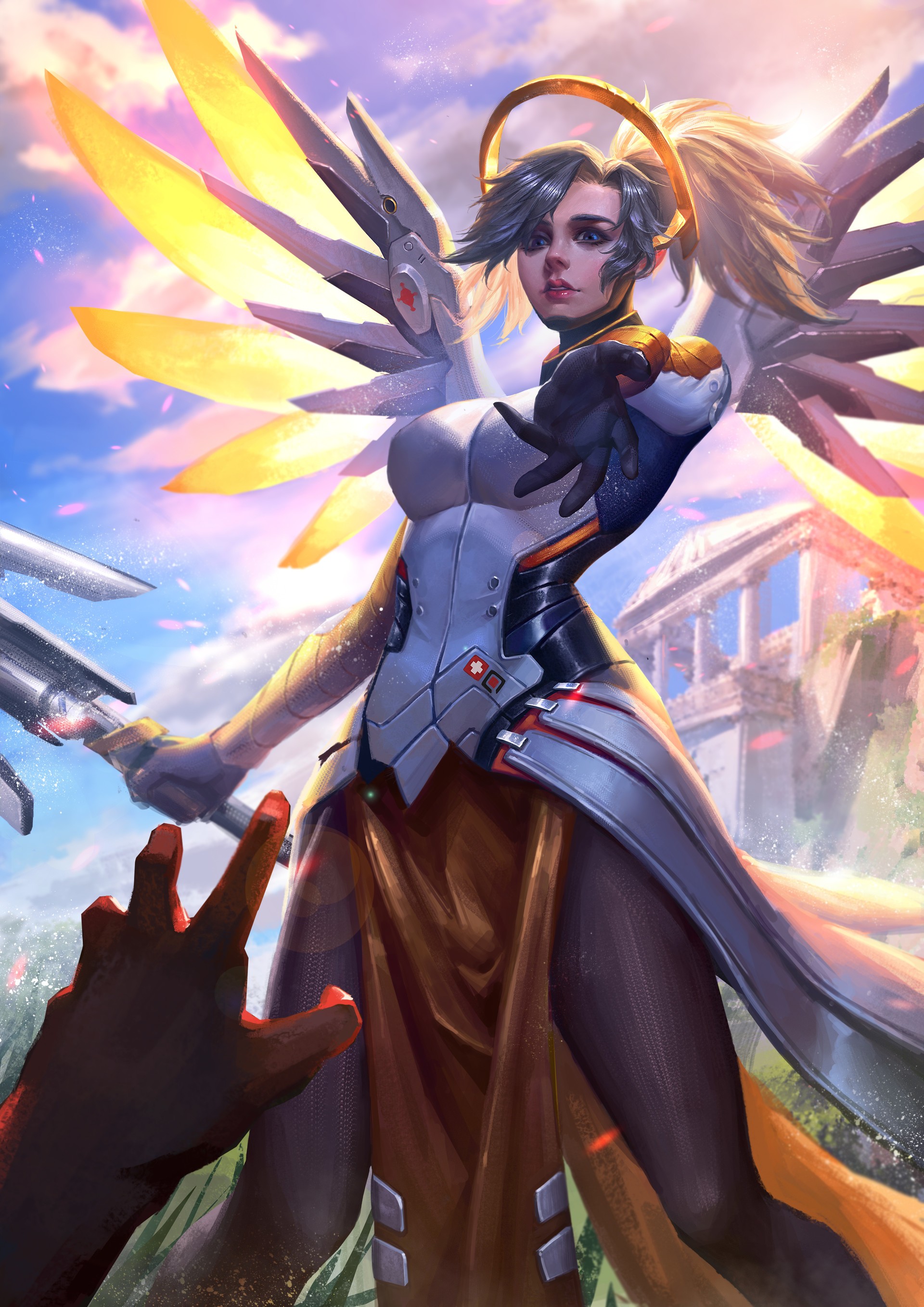 Mercy from Overwatch reaching out HD Wallpaper
