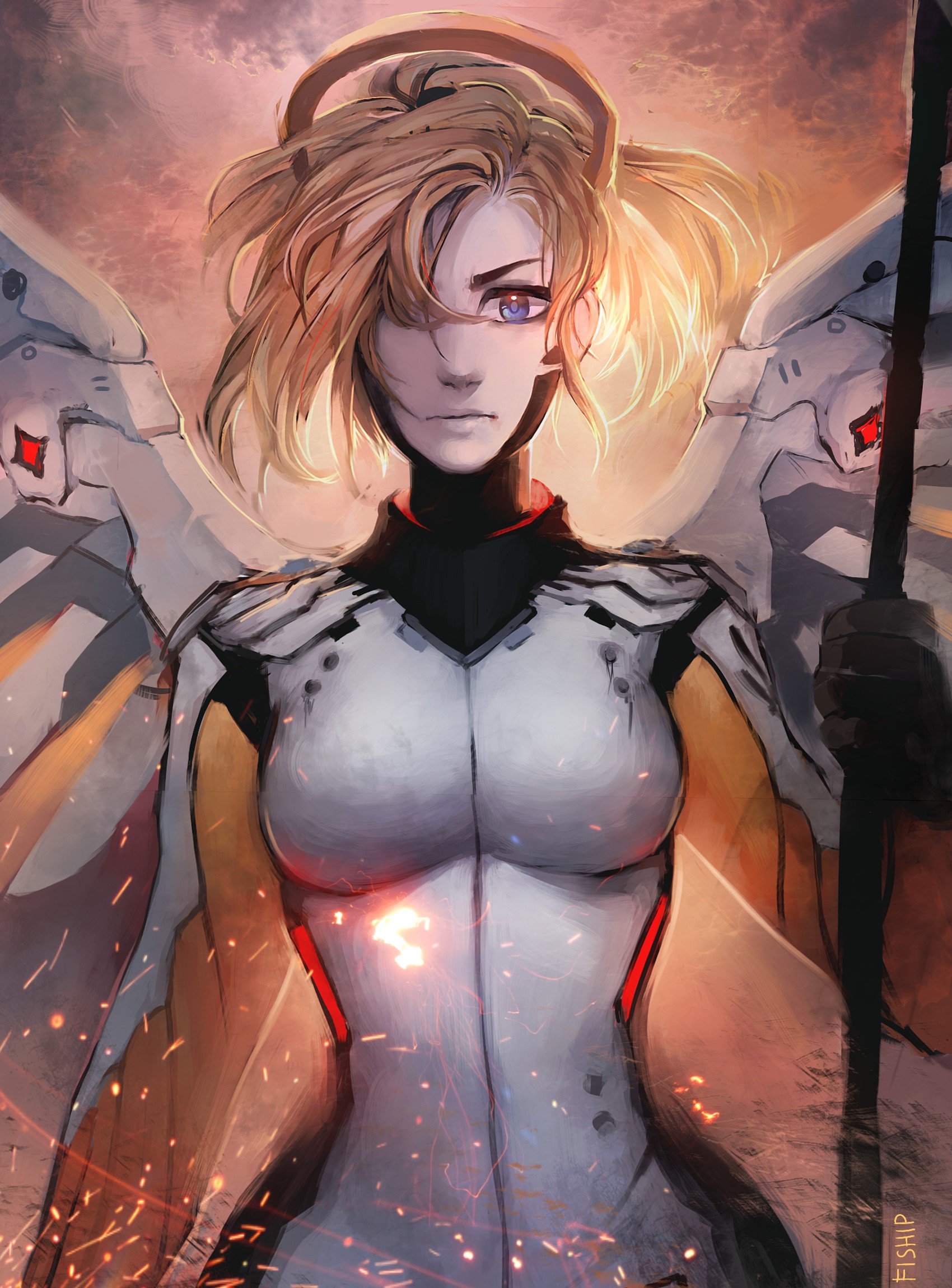 Mercy from Overwatch in a futuristic suit HD Wallpaper