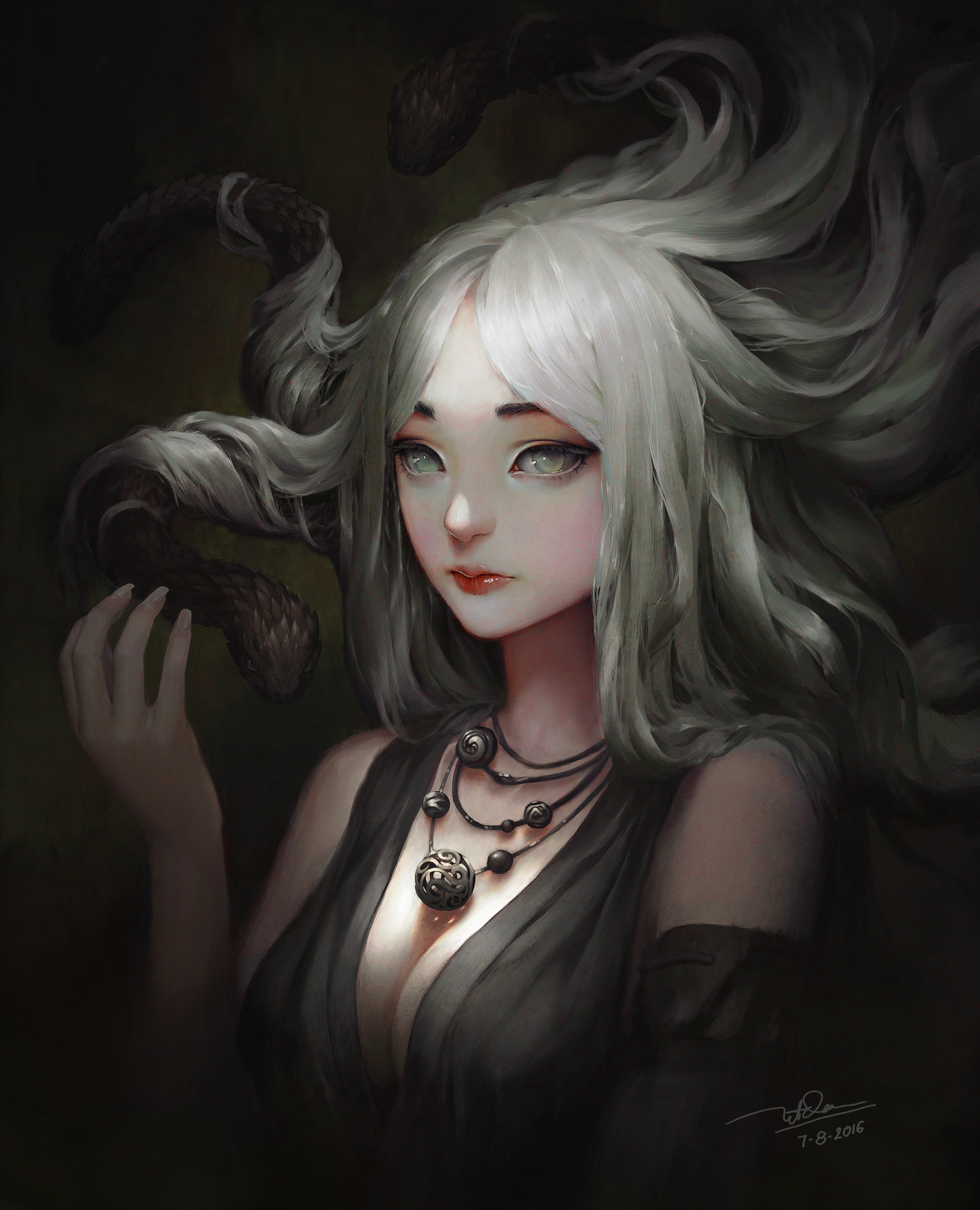 Medusa with snakes for hair and a necklace HD Wallpaper