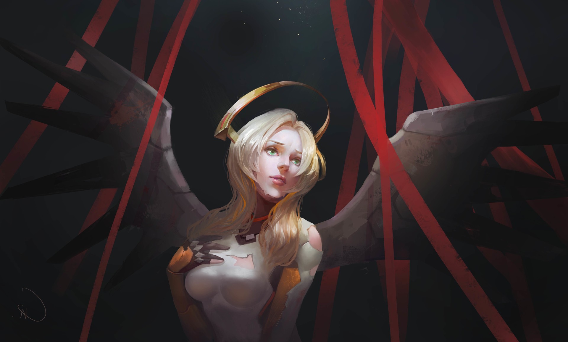 Mercy from Overwatch with wings and halo HD Wallpaper