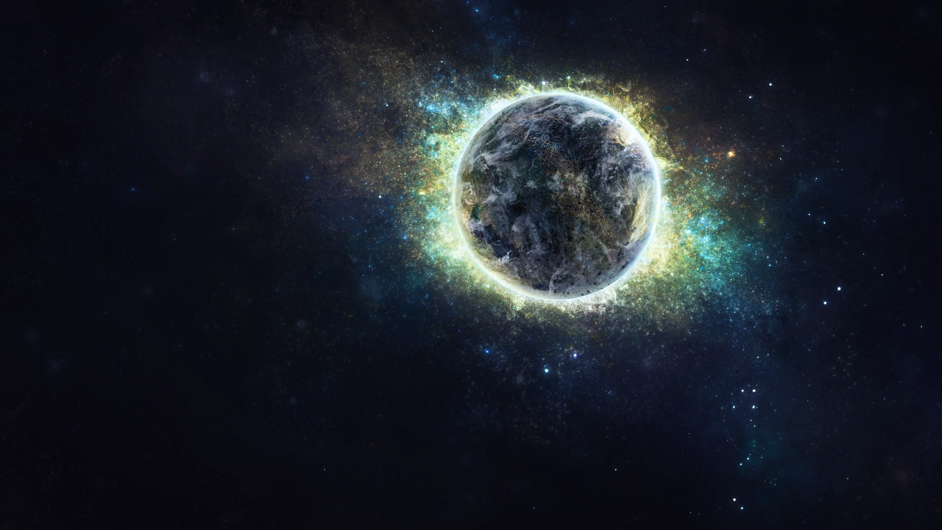 Planet in space with glowing nebula HD Wallpaper