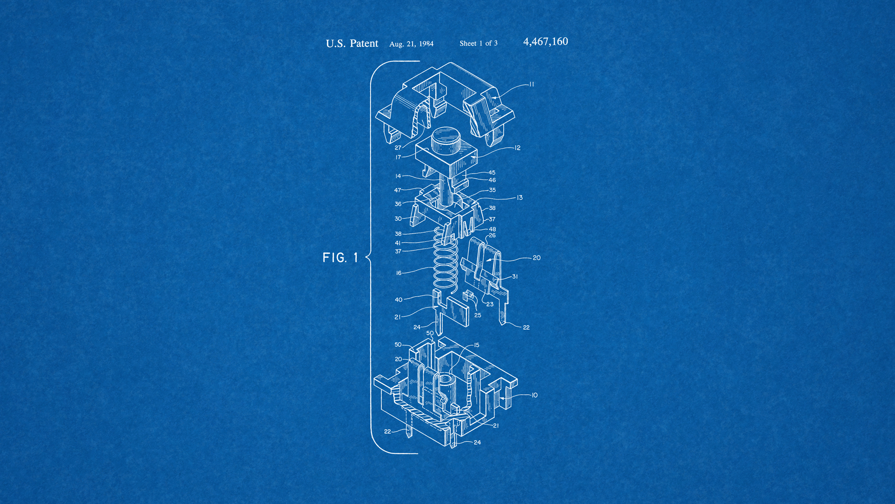 U.S. Patent 4,467,160 Blueprint of a Mechanical Keyboard Switch HD Wallpaper