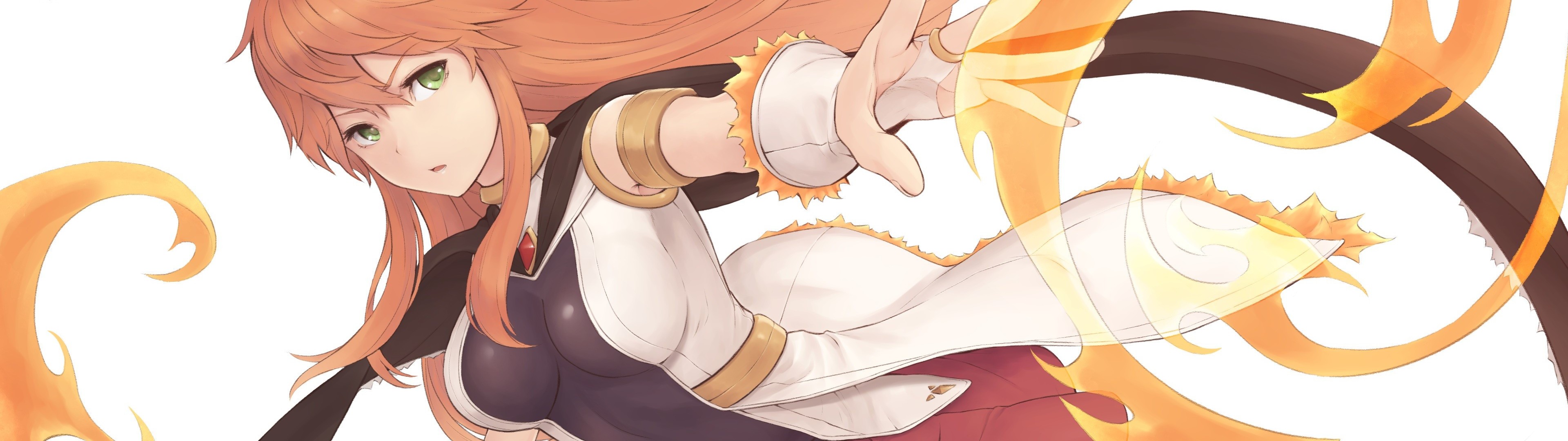 Anime girl with red hair and fire magic HD Wallpaper