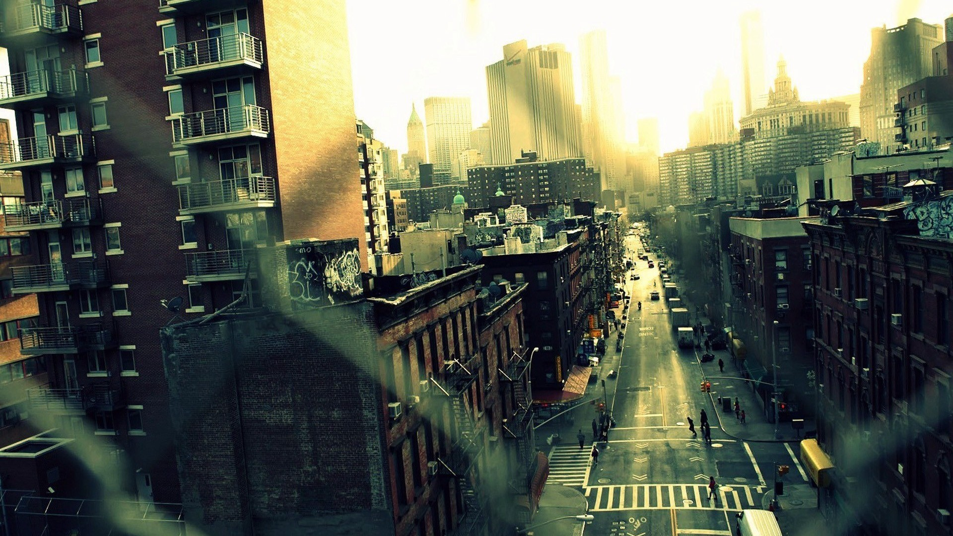 New York City cityscape with buildings and street HD Wallpaper