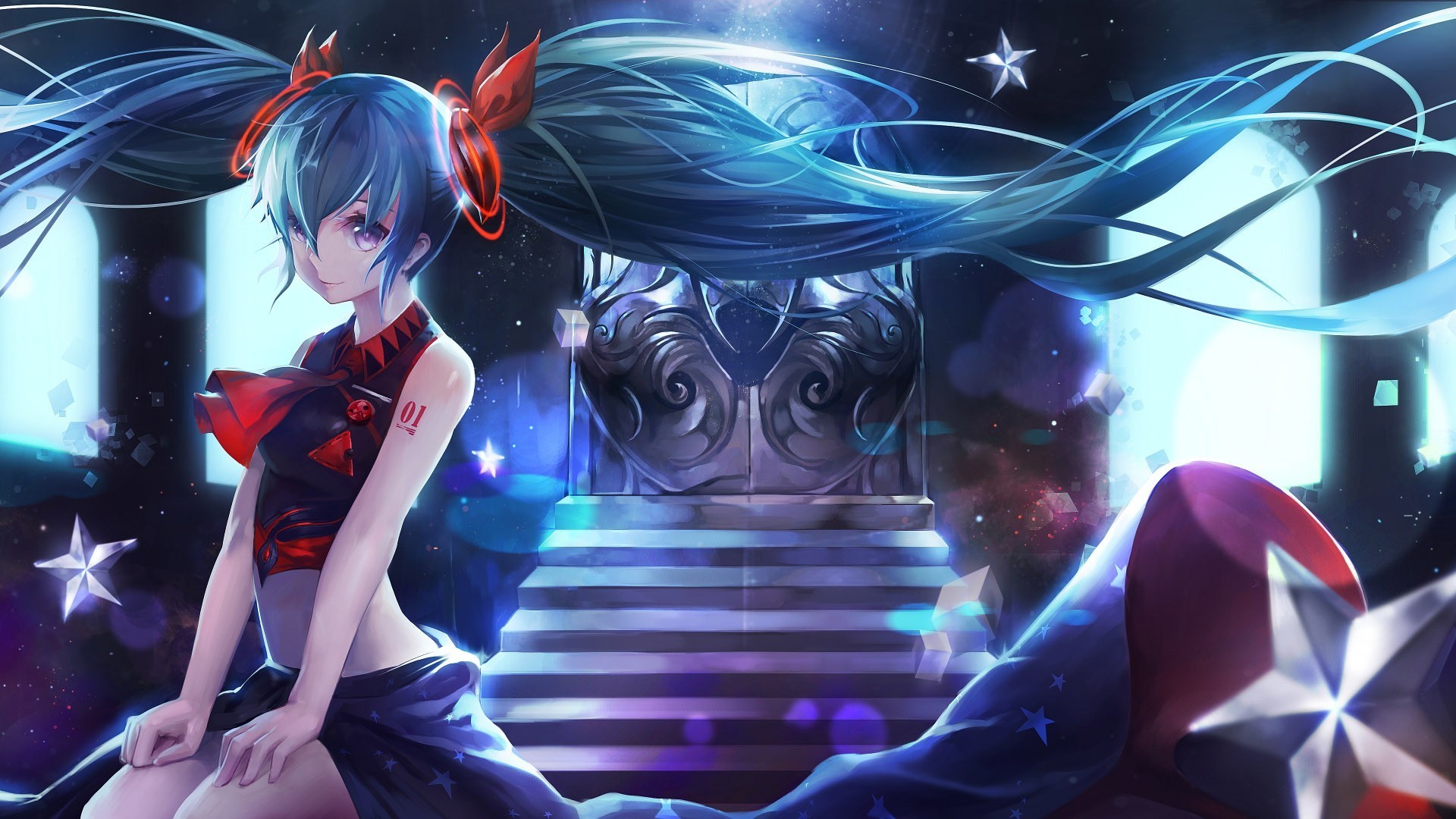 Hatsune Miku in a cosmic, starry environment HD Wallpaper