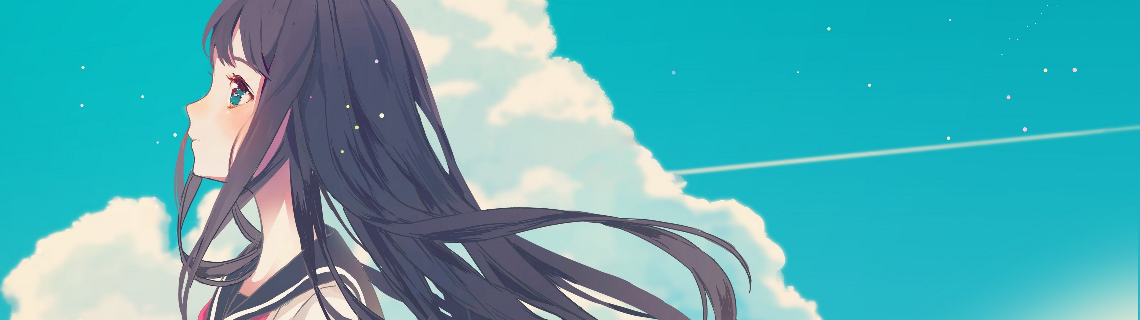 Anime girl with black hair looking at the sky HD Wallpaper