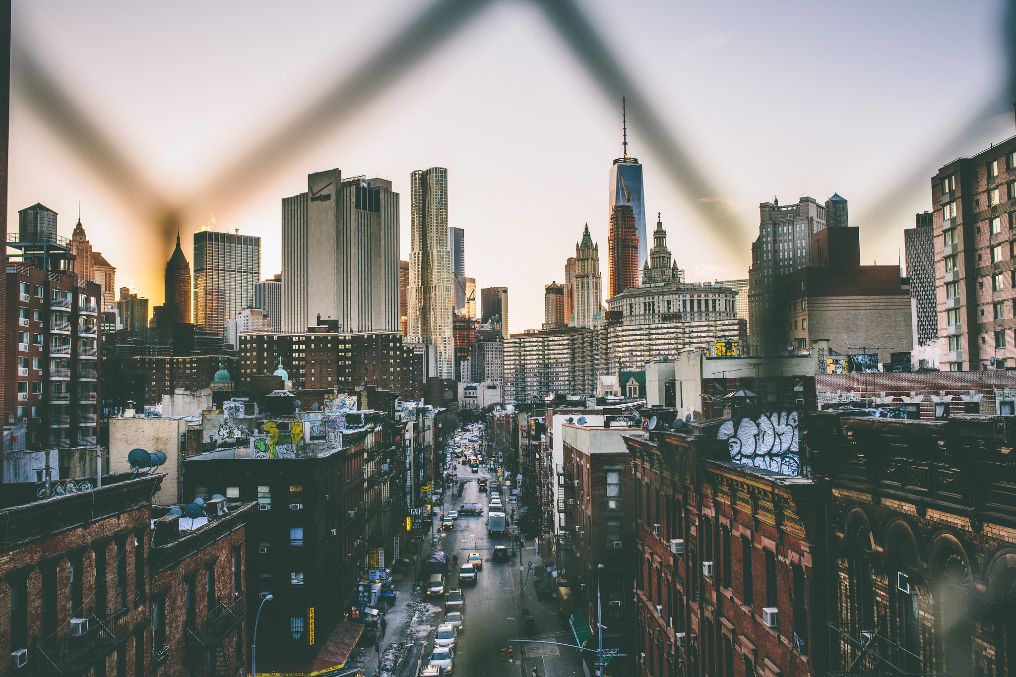 New York City skyline with buildings and street HD Wallpaper