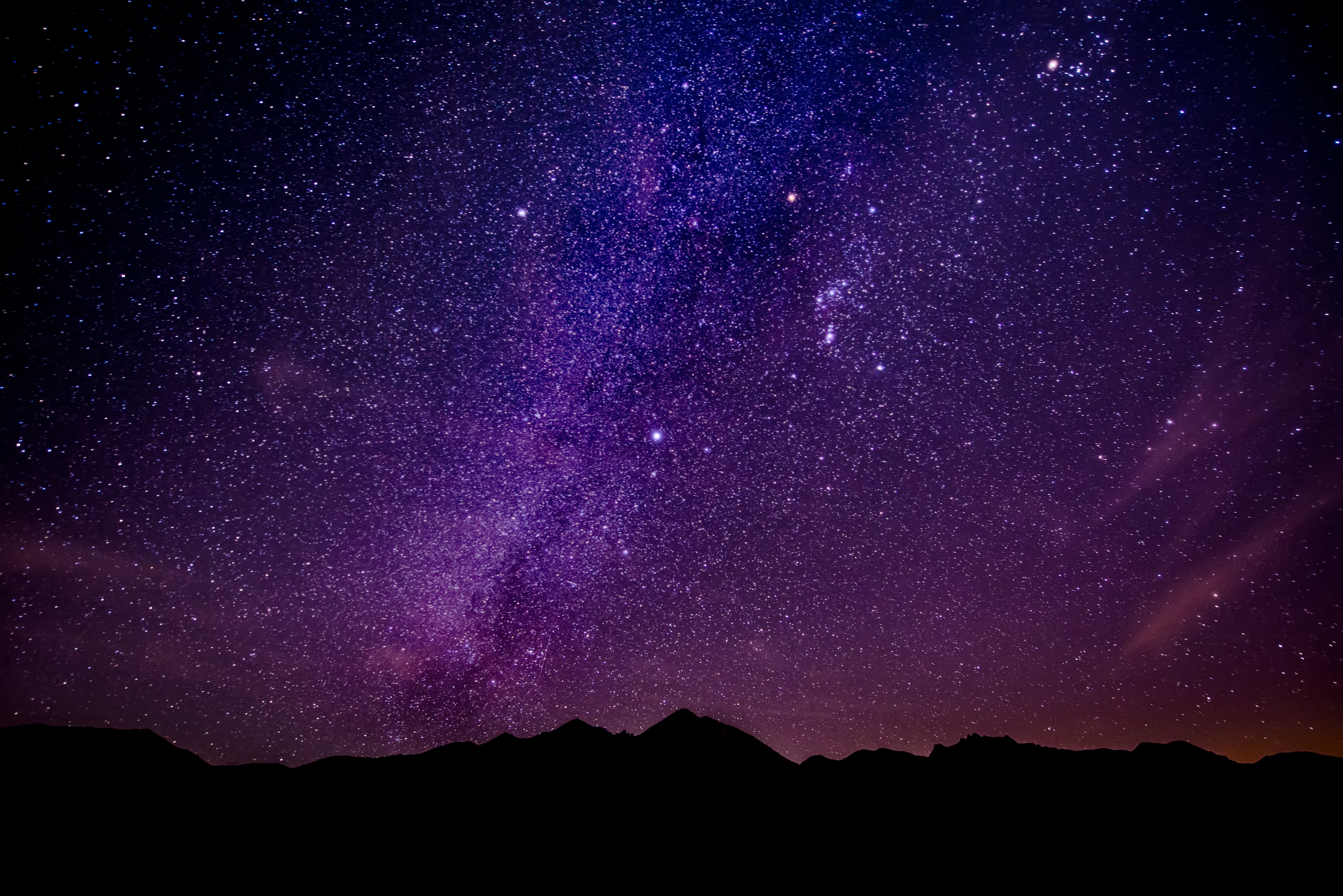 Night sky with stars and the Milky Way over mountains HD Wallpaper