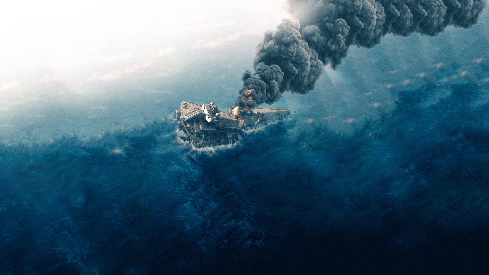 Star Wars Star Destroyer burning in the ocean HD Wallpaper