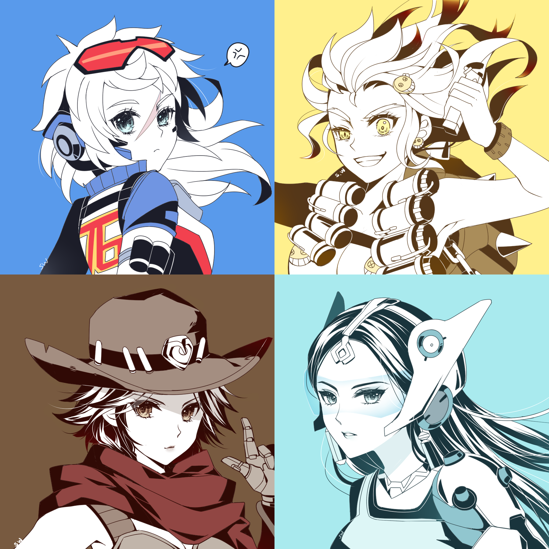 Overwatch characters collage: Soldier: 76, Junkrat, McCree, Symmetra HD Wallpaper